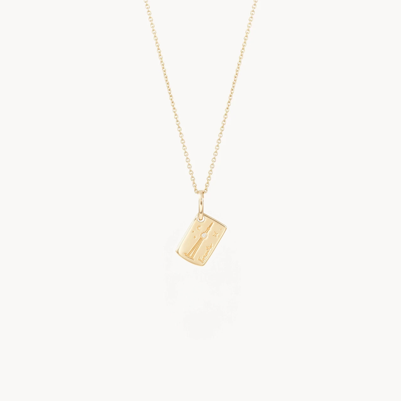 10K Yellow Gold Toronto Postcard & Chain Bundle with Brilliant Diamond - Perfect for Gifts, Travel Souvenirs & Jewelry Collectors