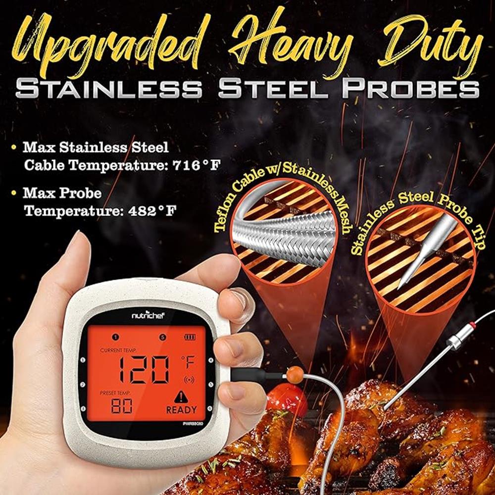 Wireless Bluetooth BBQ Digital Meat Thermometer for Grilling, Smoking, and Cooking - Perfect for Outdoor BBQ, Kitchen, and Camping