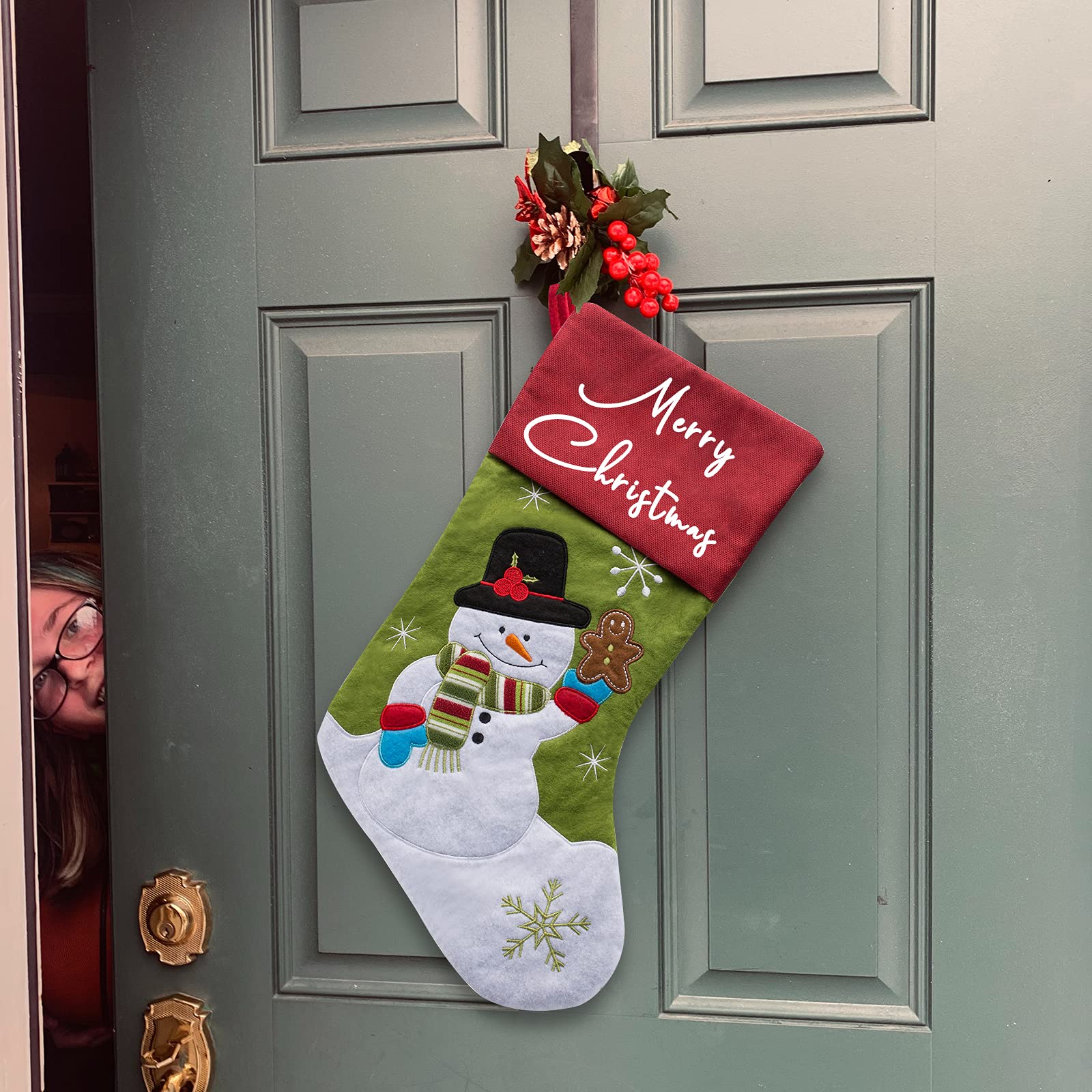 Personalized Christmas Stockings for Kids - Custom Name Santa Candy Stocking Bag (20 Inch) - 1, 2, 3, 4, or 5 Pack - Snowman & Deer Holiday Decor - Perfect for Fireplace Mantel, Tree Decorations & Christmas Gift Giving