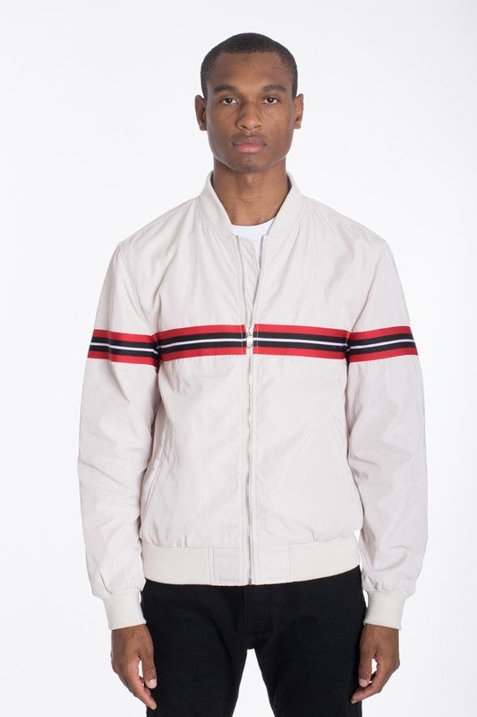 Luxury Woven Taped Bomber Jacket for Men - Stylish Lightweight Outerwear for Casual & Streetwear Fashion | Perfect for Fall, Winter & Spring Seasons