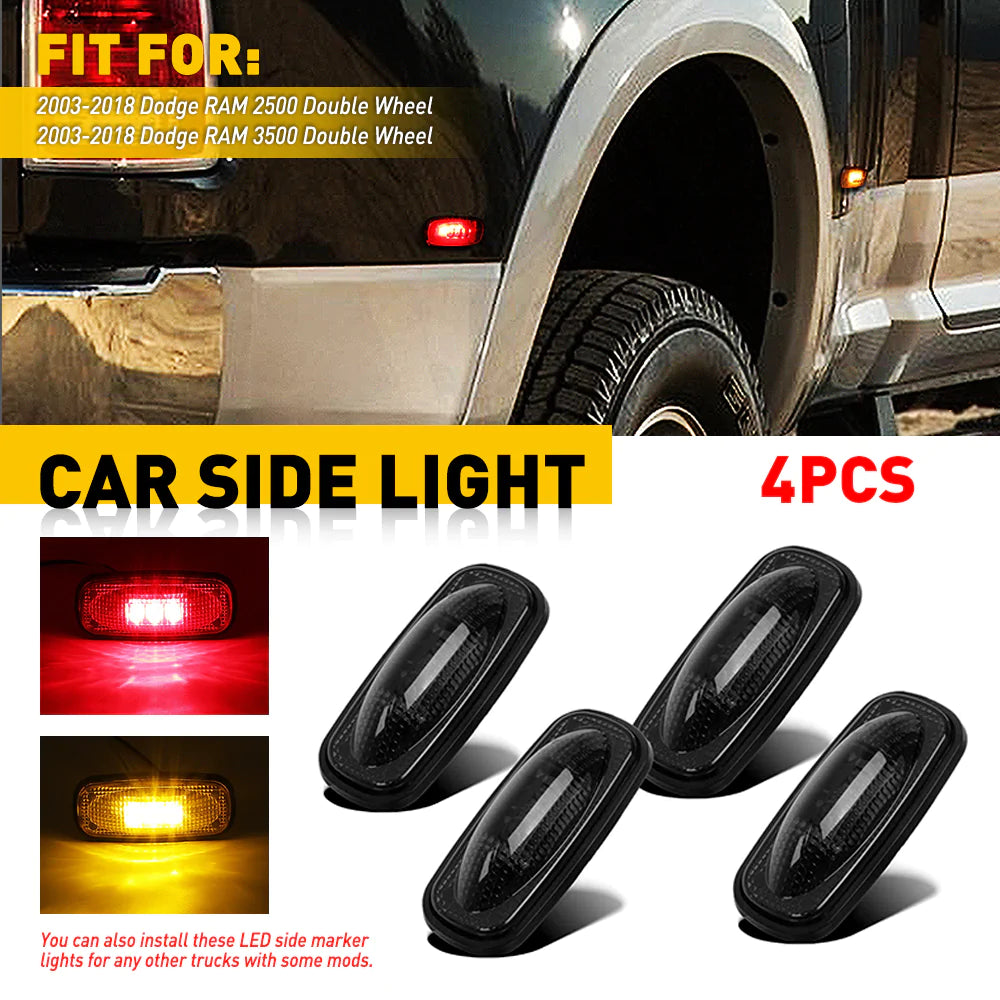 2003-2018 Dodge RAM 2500 3500 Red & Yellow LED Fender Side Marker Lights - Durable Replacement for Enhanced Visibility & Safety in Low Light Conditions