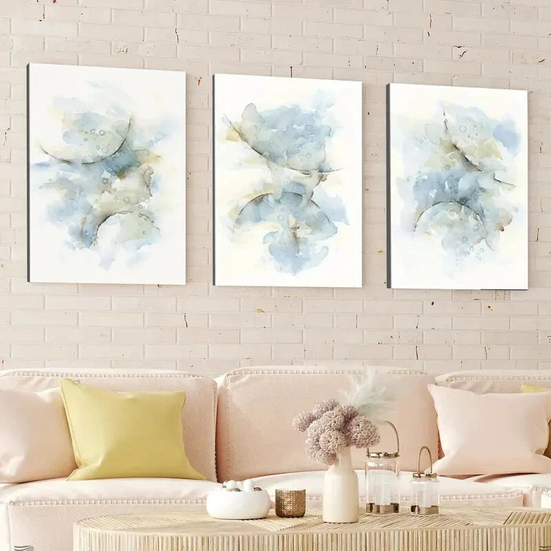 3-Piece Abstract Blue Gray Brush Strokes Wall Art Set - Framed Canvas Paintings 40x60cm (16x24in) - High Quality Print, 100% Australian Made, Ready to Hang - Perfect for Living Room, Bedroom & Office Decor