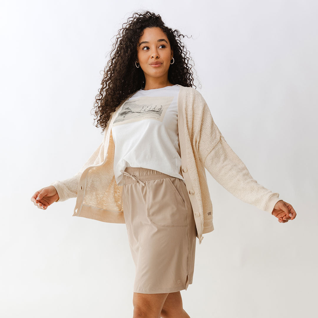 The Away Skirt in Cobblestone - Stylish Women's Midi Skirt for Work, Travel & Casual Outfits | Perfect for Office, Vacation & Everyday Wear