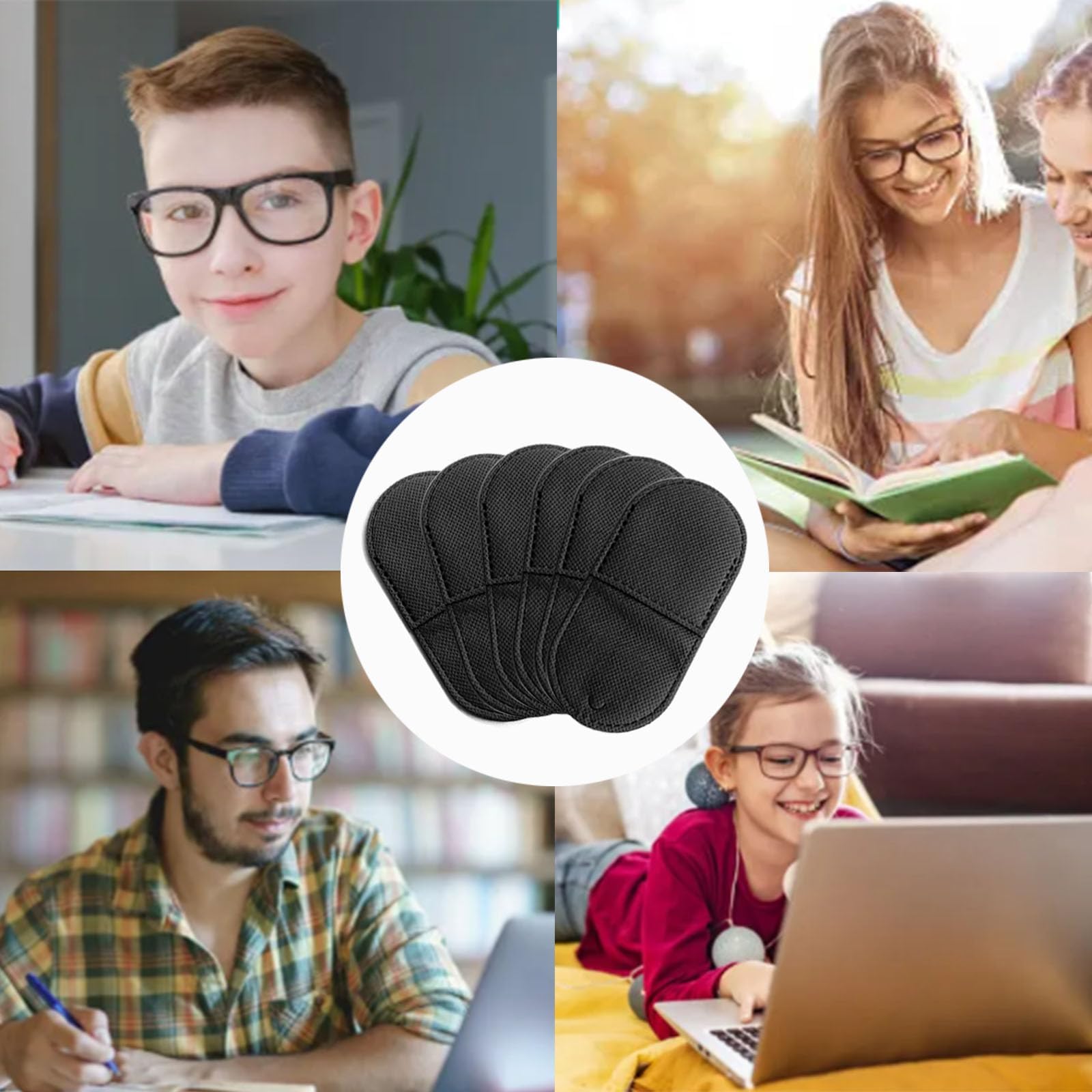 6 Pcs Medical Eye Patches for Glasses - Non-Woven Fabric Left/Right Eye Cover for Adults & Kids - Vision Therapy for Amblyopia & Lazy Eye (Black, Large Size) - Perfect for Post-Surgery Recovery, Eye Exercises & Daily Vision Improvement