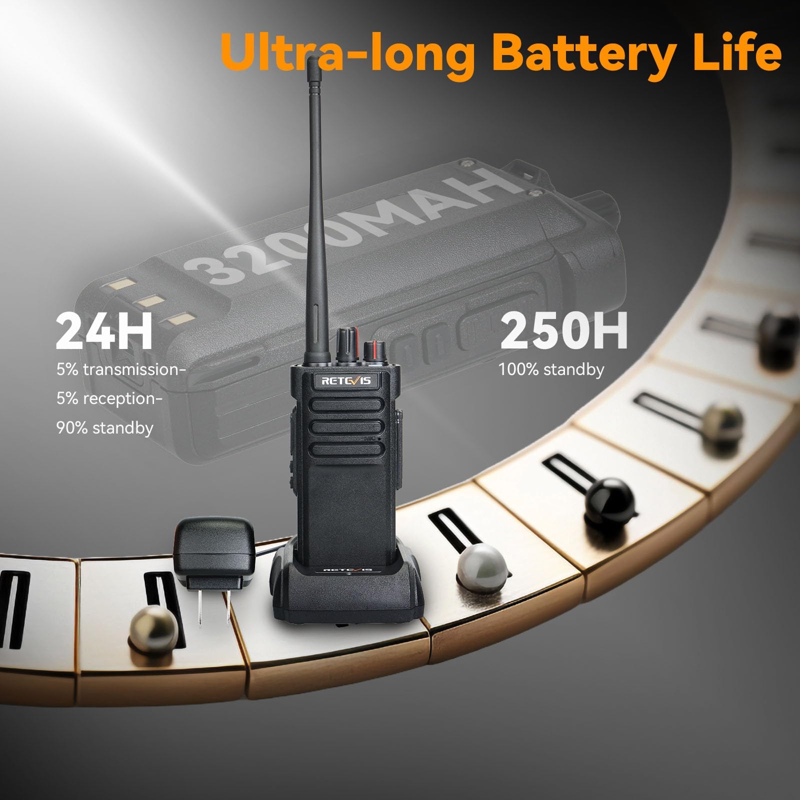 Retevis RT29 Long Range Walkie Talkies for Adults - 2 Pack Heavy Duty Two Way Radios with 3200mAh Rechargeable Battery, Emergency Alarm & Earpiece - Ideal for Outdoor Activities, Hiking, Camping, Construction & Emergency Communication