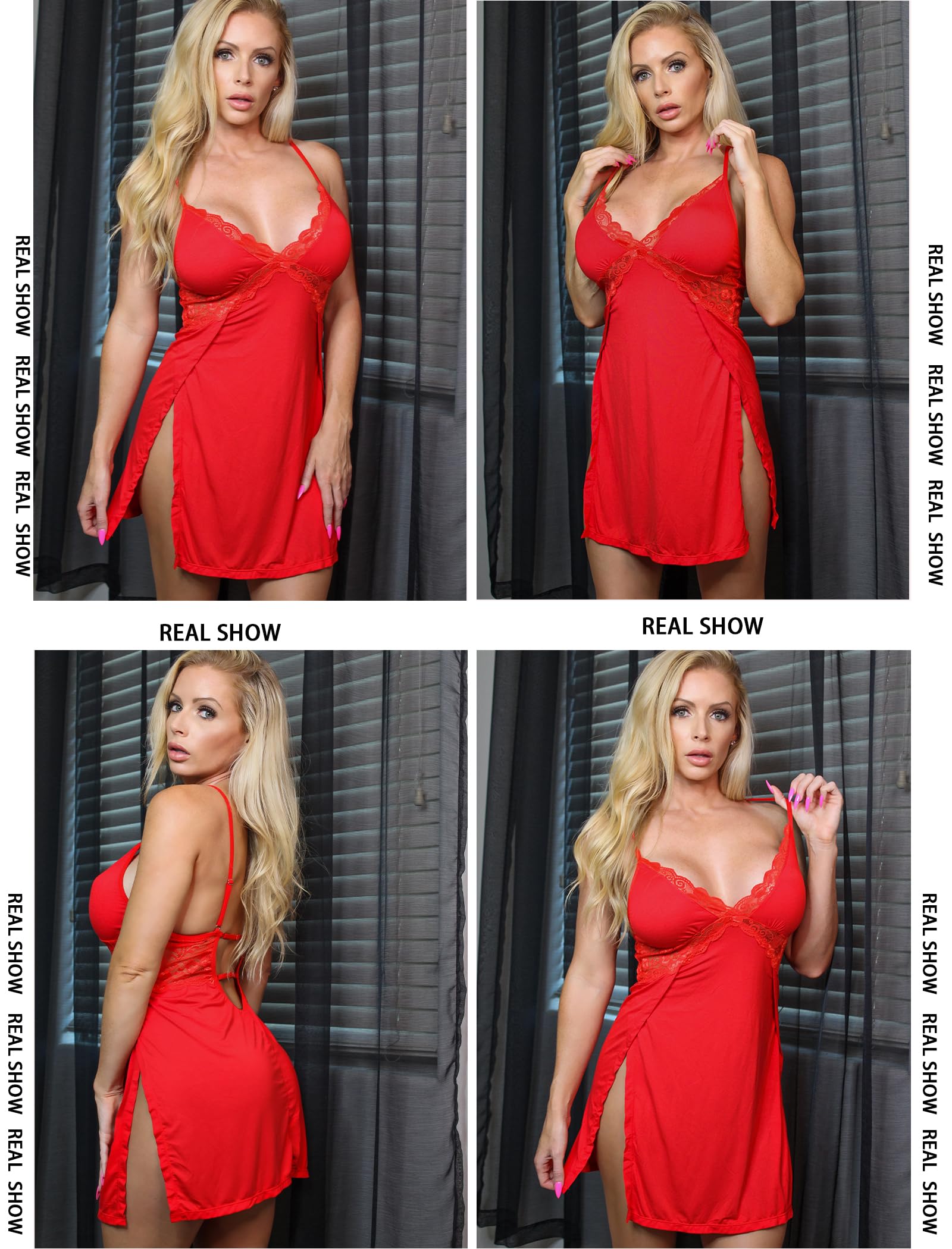 Avidlove Women's Lace Chemise Nightgown - Sexy Modal Babydoll with Side Slit for Sleepwear & Intimate Moments | Perfect for Valentine's Day, Honeymoon & Romantic Evenings