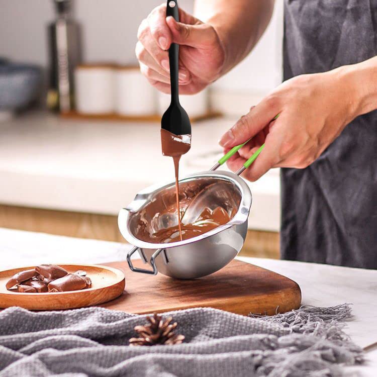 Premium Stainless Steel Double Boiler Pot Set with Silicone Spatula - 600ml & 1600ml for Melting Chocolate, Soap, Wax & Candle Making - Eco-Friendly Green Kitchen Essential for Home Chefs & DIY Crafters