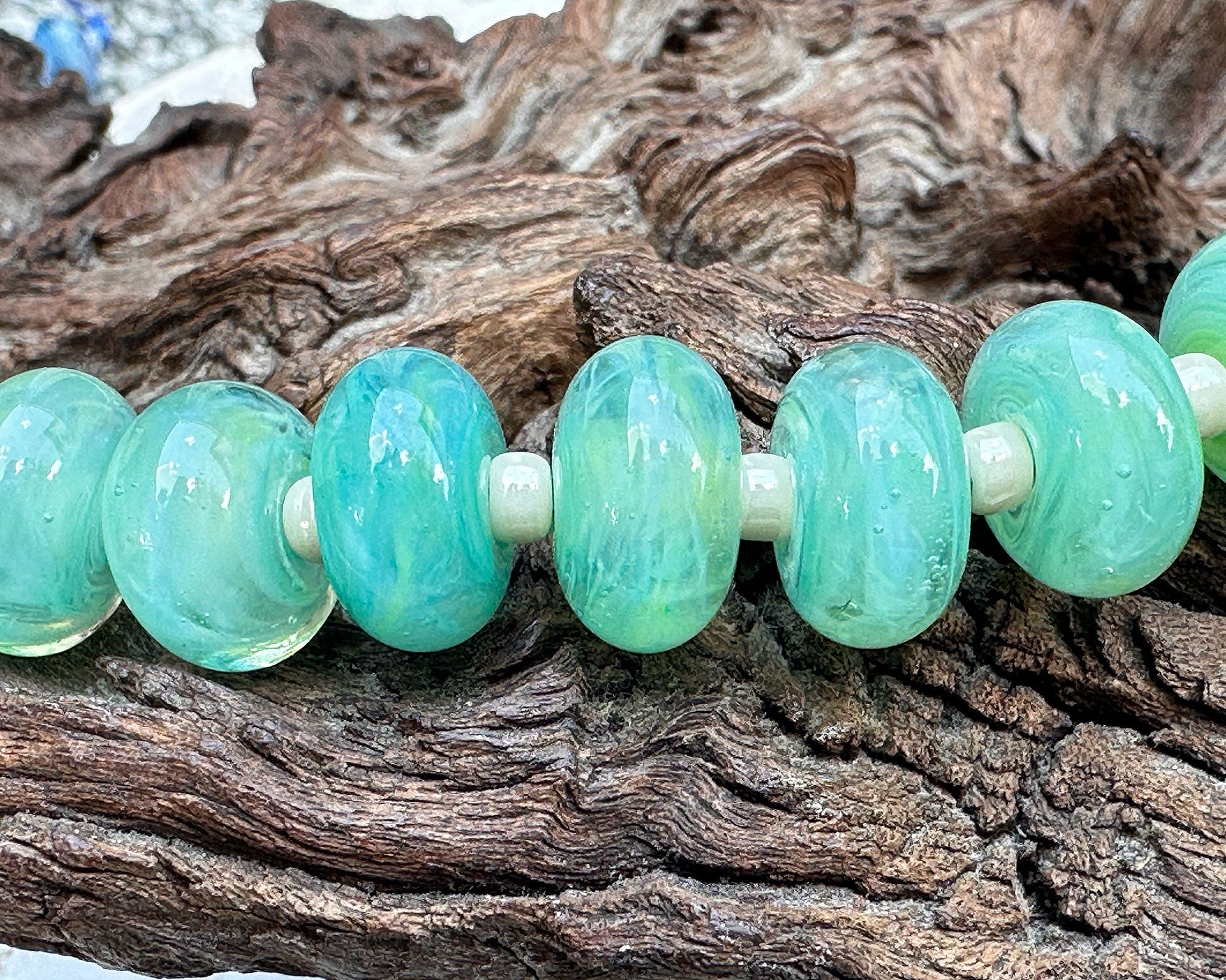 Handmade MTO Jade Sea Breeze Lampwork Glass Beads Set - SRA Certified - Custom Jewelry Making Supplies for Necklaces, Bracelets & DIY Crafts