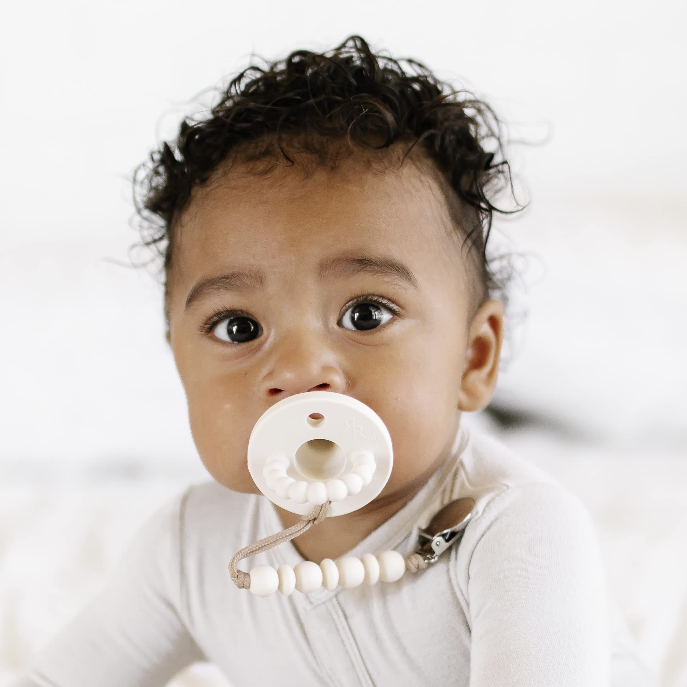 Ryan & Rose Cutie PAT Pacifier Teether for Babies - Slant Design, Ivory - Soothing Pacifier & Teether for Newborns & Infants - Perfect for Daycare, Travel, and Sleep Time