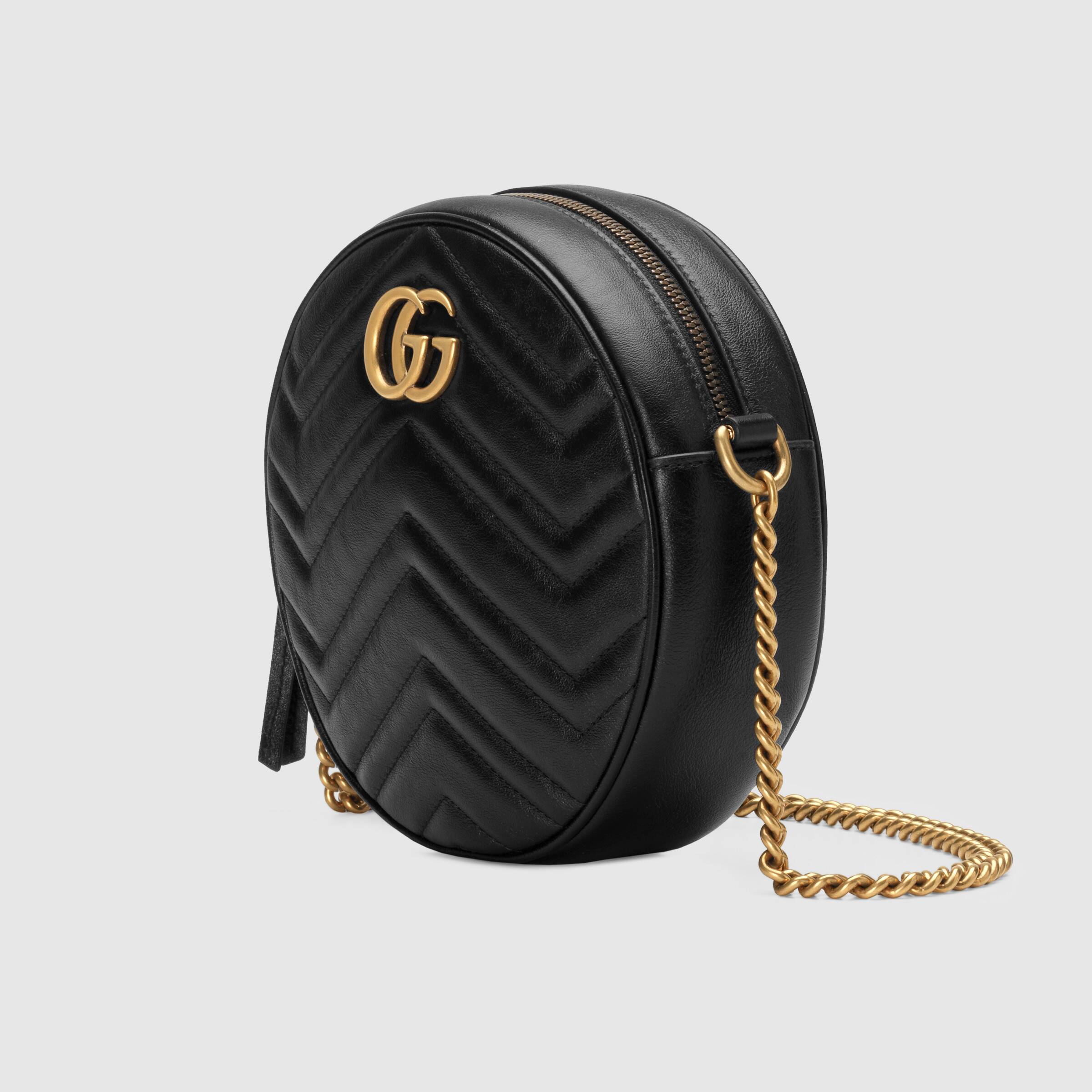 Gucci GG Marmont Mini Round Shoulder Bag for Women - Black Leather Crossbody Purse | Perfect for Date Night, Parties & Everyday Use