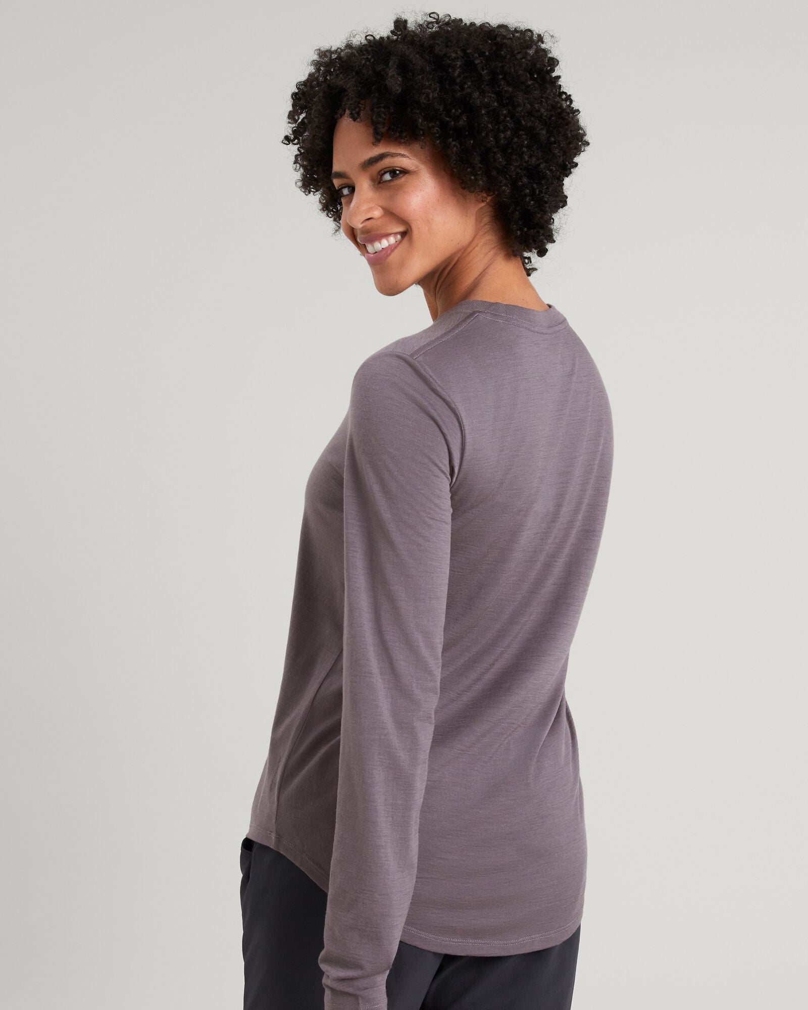 Women's 100% Merino Wool Long Sleeve Crewneck Sweater - Light Quartz | Warm Winter Layering & Casual Outfit Essential