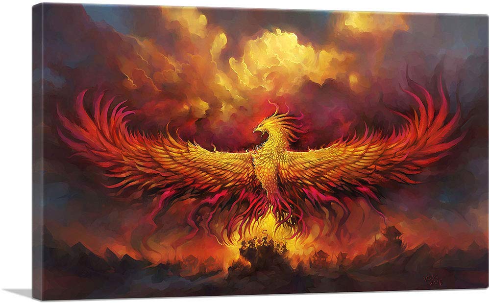 ARTCANVAS Fire Phoenix in Flight Canvas Art Print - 60