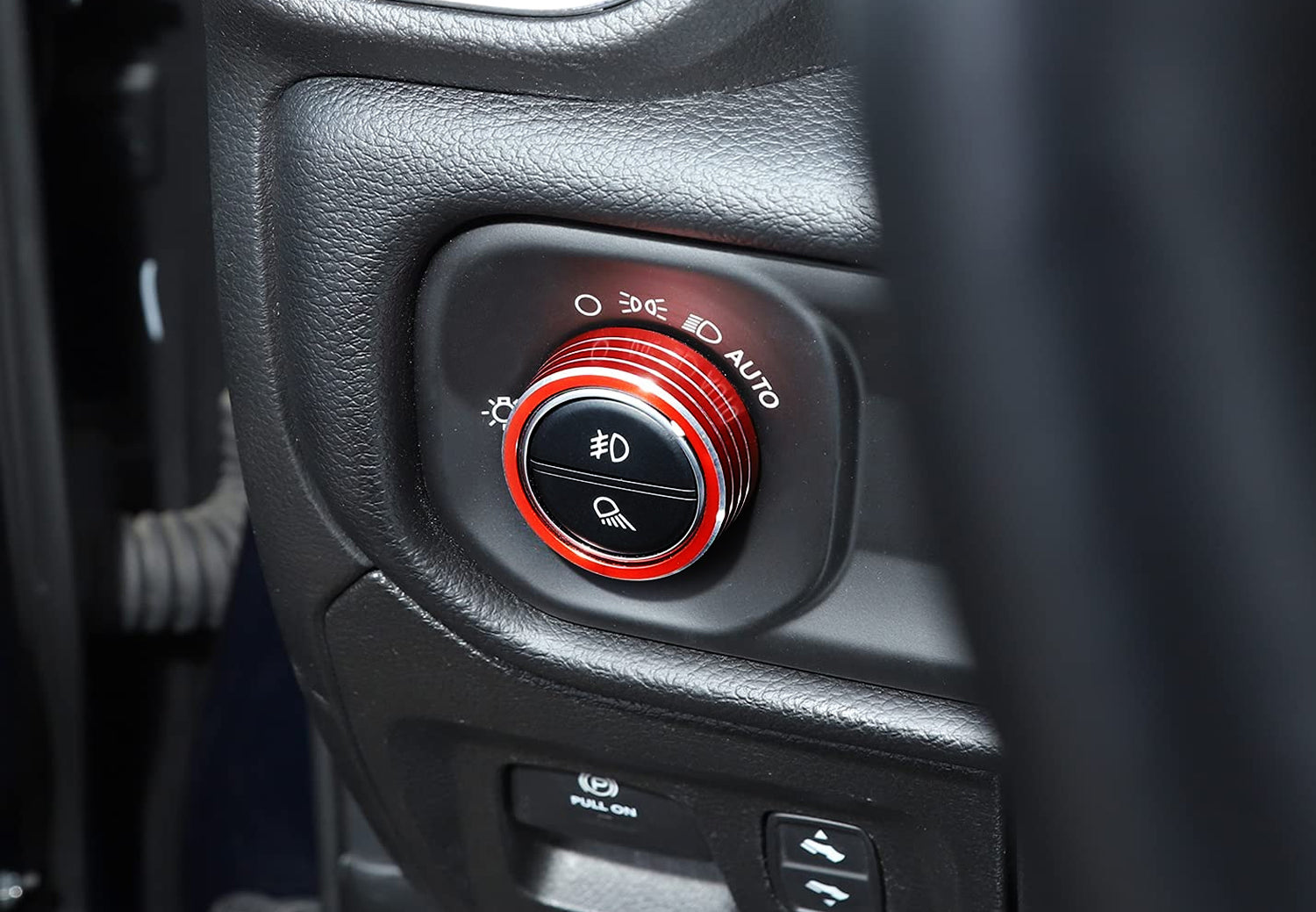 2-Piece Red 2WD/4WD Selector & Headlight Switch Knob Cover Trim for 2019+ RAM Trucks - Off-Road & Night Driving Accessories