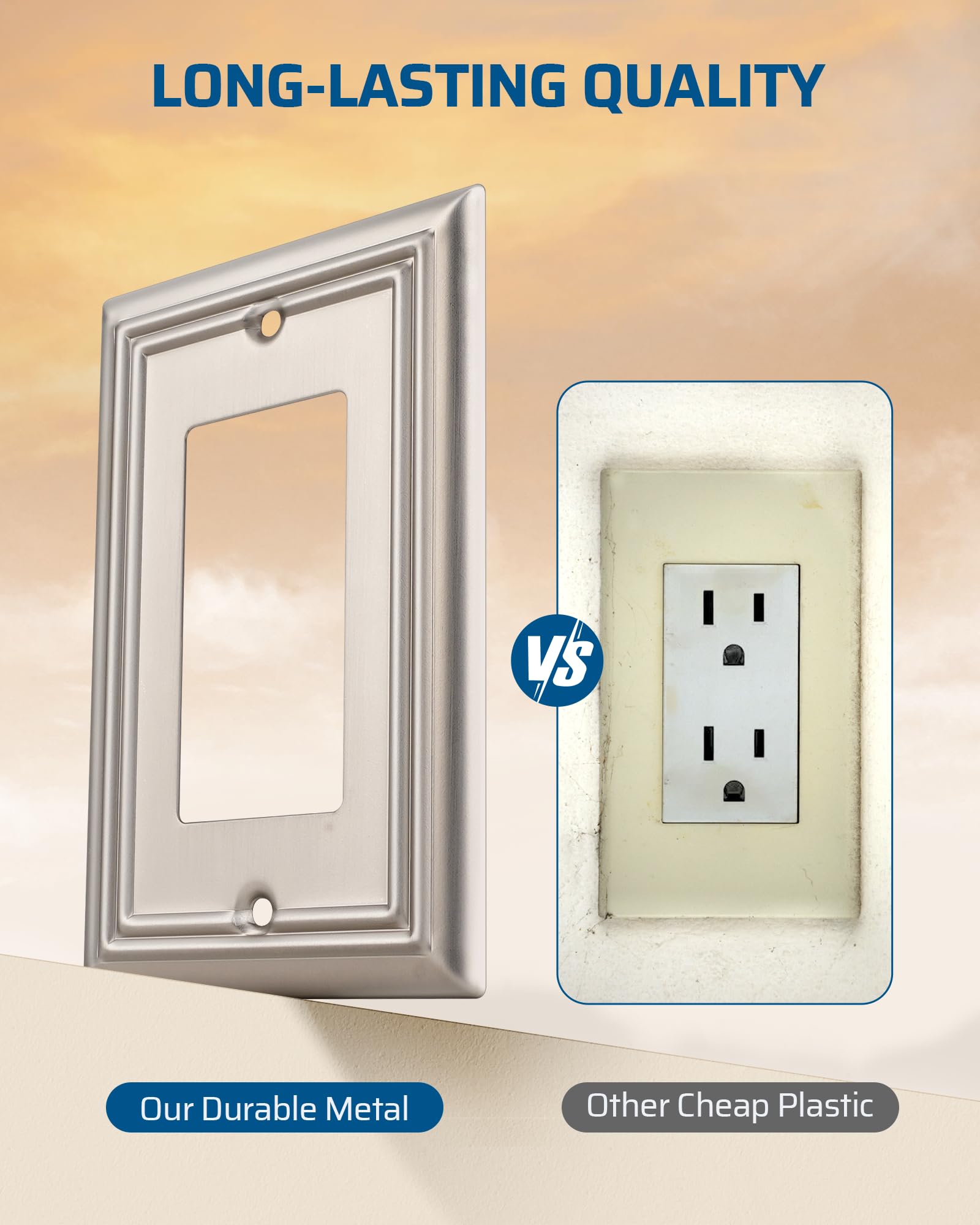 DEWENWILS 4-Pack Brushed Nickel Metal Wall Outlet Covers - Decorative Wall Plates for GFCI Outlets, Receptacles & Dimmer Switches - Perfect for Home, Office & Commercial Electrical Safety
