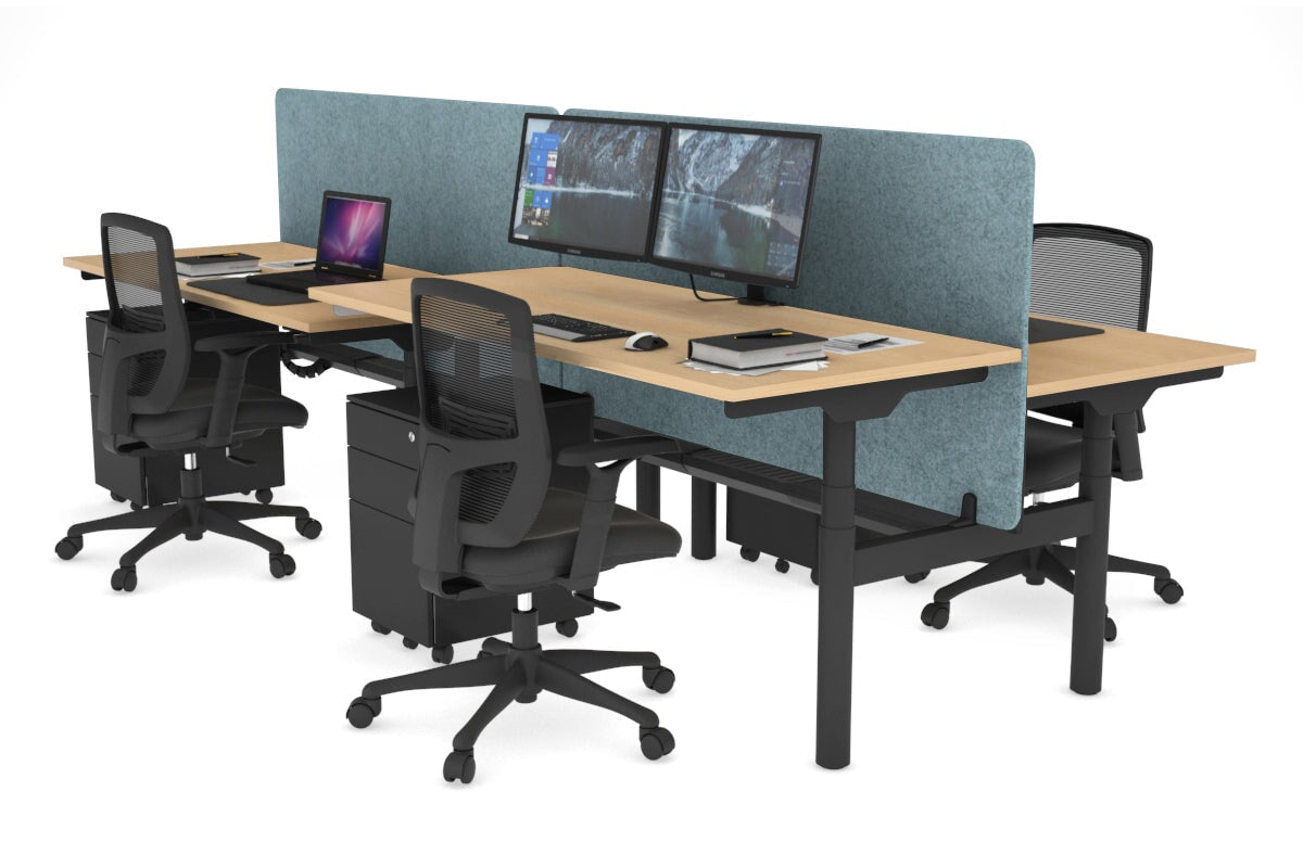 Flexi Premium Height Adjustable 4-Person H Bench Workstation - Black Frame [1200L x 700W] - Ideal for Office, Coworking Space & Home Office Setup