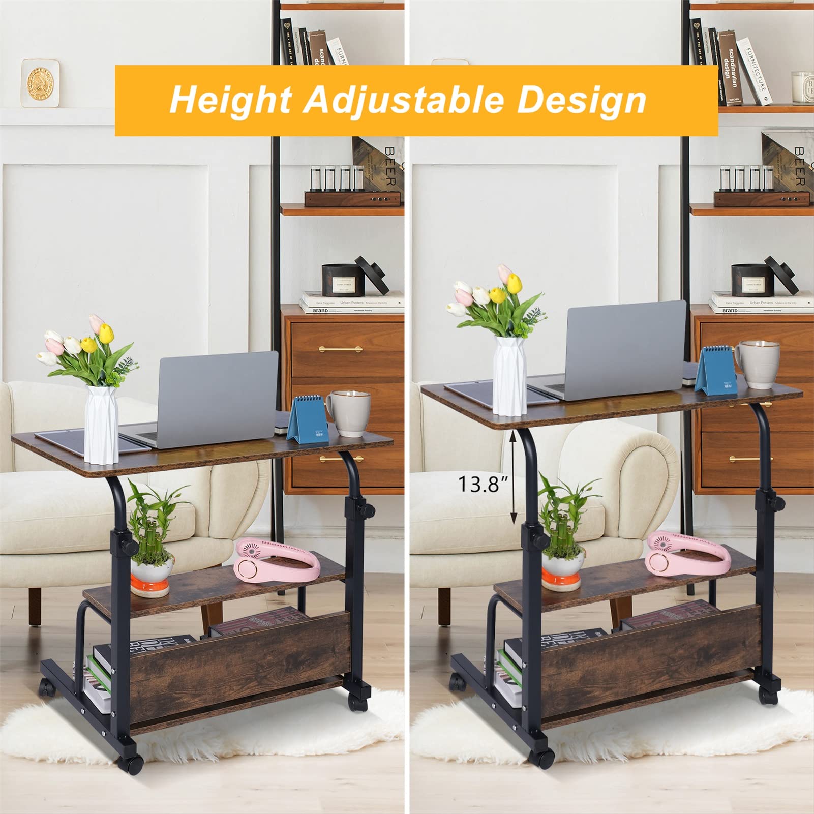 Portable Rolling Standing Desk with Wheels & Storage - 32