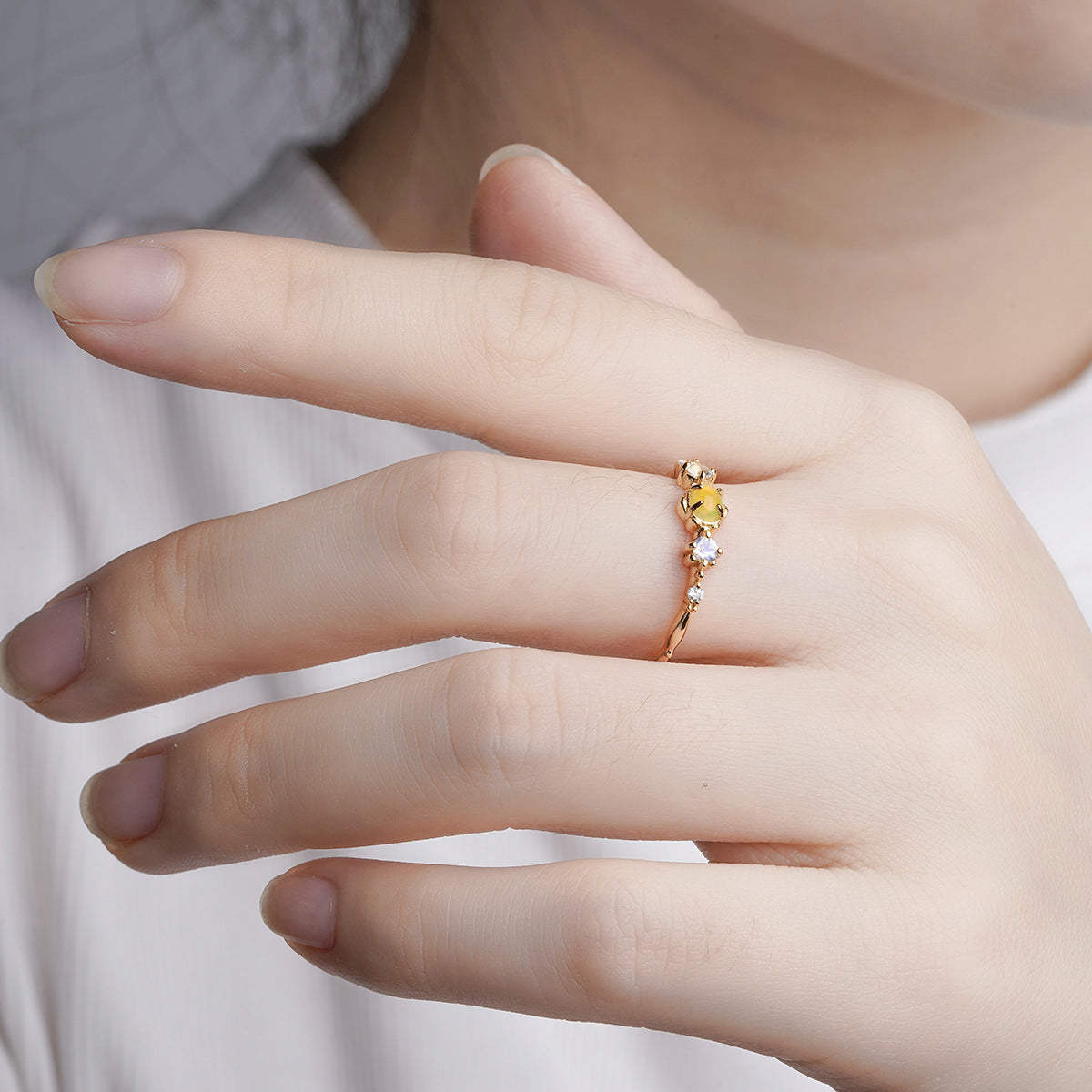Opal and Moonstone Birthstone Ring - 5 Stone Stackable Ring for Women | HJZB 351 | Perfect for Birthdays, Anniversaries, and Special Occasions
