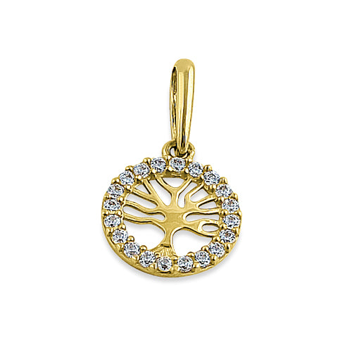 14K Yellow Gold Tree of Life Round Cubic Zirconia Pendant Necklace - Elegant Spiritual Jewelry for Women, Gift for Mom, Birthday, Anniversary & Special Occasions