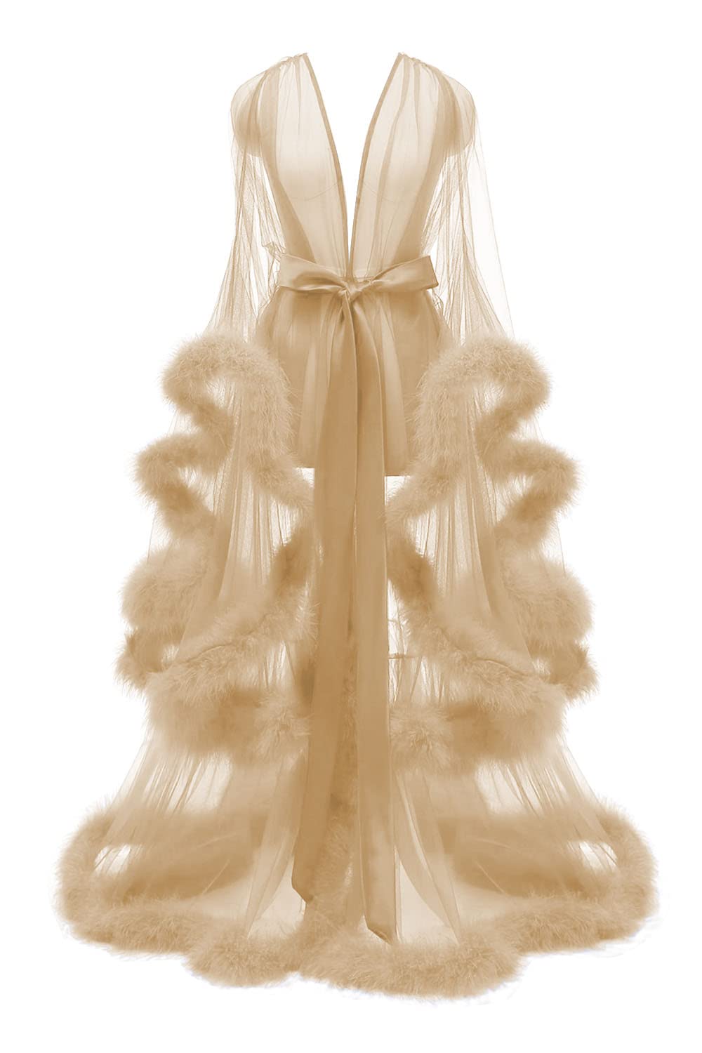 Sexy Feather Illusion Maternity Dress - Women's Long Bridal Robe & Lingerie Nightgown for Sleepwear, Nursing, Boudoir Photography and Special Occasions