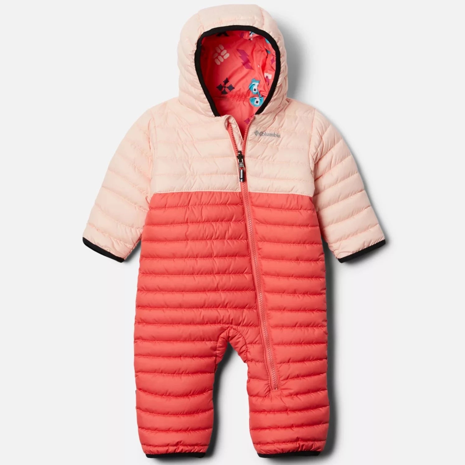 Columbia Blush Pink & Peach Blossom Powder Lite Reversible Baby Bunting - Soft & Warm Infant Snowsuit for Winter Outings, Stroller Walks & Photo Shoots