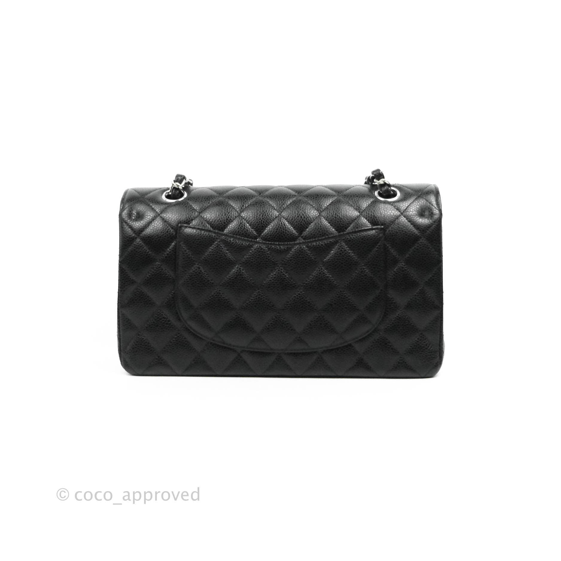 Chanel Classic Medium Double Flap Bag Black Caviar Leather with Silver Hardware - Luxury Designer Handbag for Women, Perfect for Work, Evening Events & Special Occasions