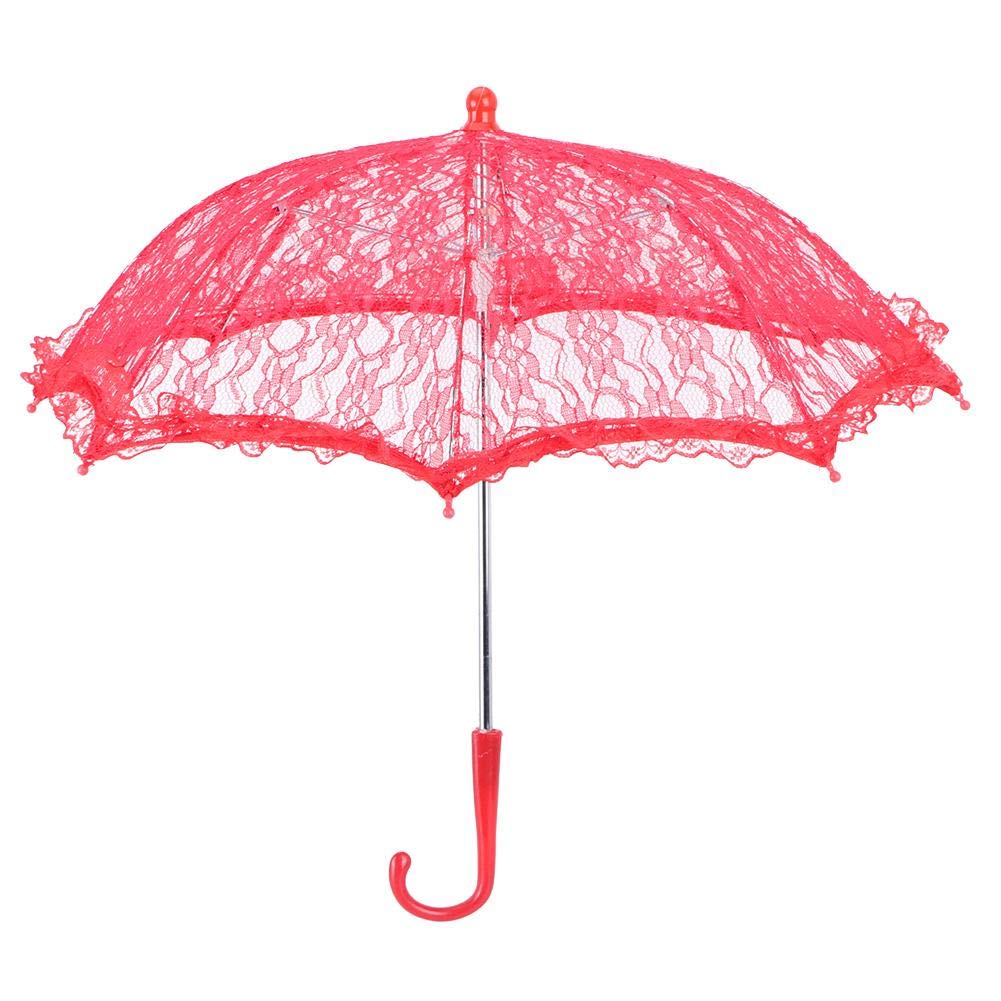 Vintage Lace Parasol Umbrella with Handcrafted Floral Embroidery - Elegant Wedding Photo Prop, Bridal Party Decoration (White/Red) | Perfect for Outdoor Ceremonies, Photoshoots & Romantic Events