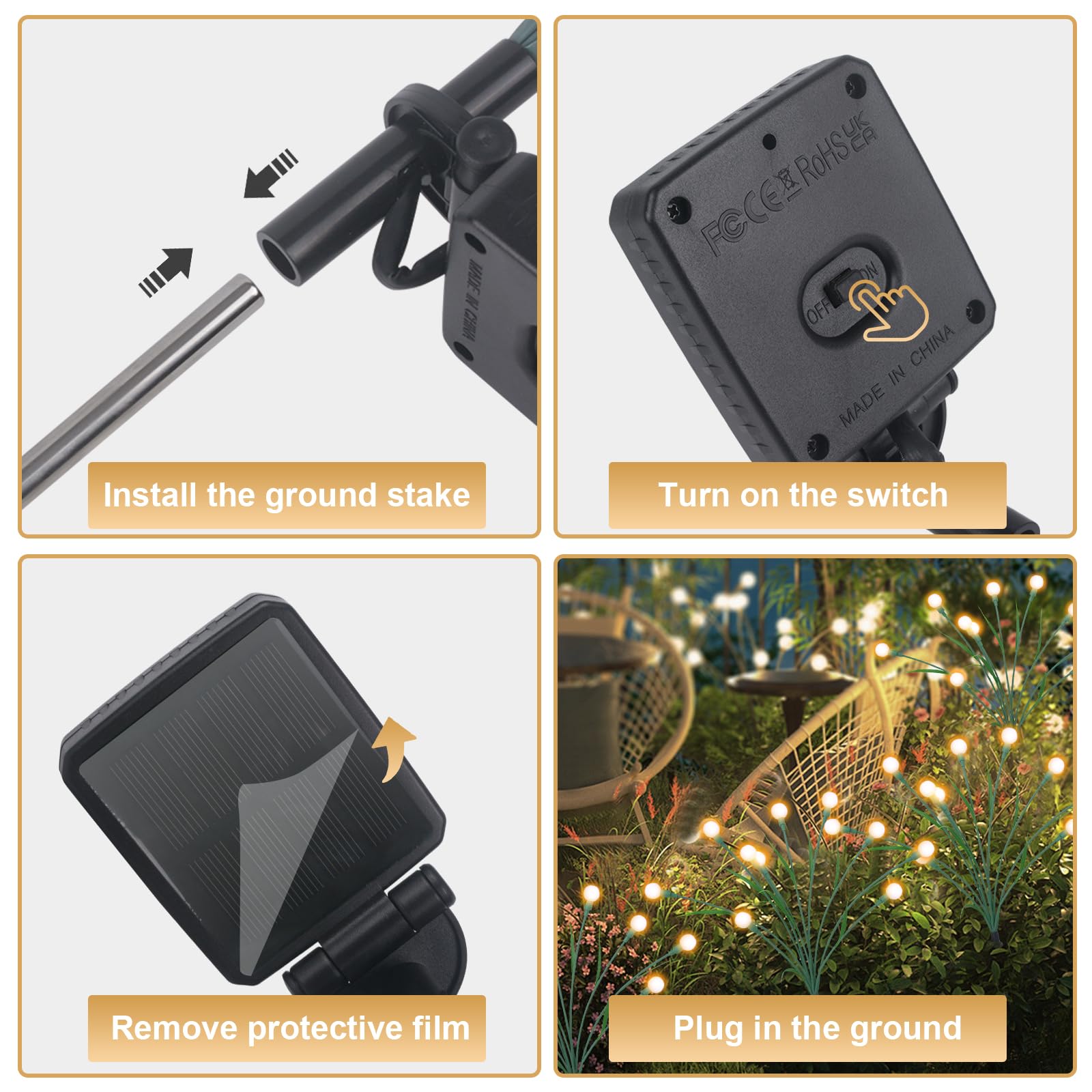 4 Pack Solar Garden Lights - Upgraded Leaf Design 40 LED Solar Firefly Lights, Waterproof Outdoor Landscape Path Lights for Yard, Patio, Garden Decor (Warm White) | Perfect for Walkways, Driveways & Backyard Lighting