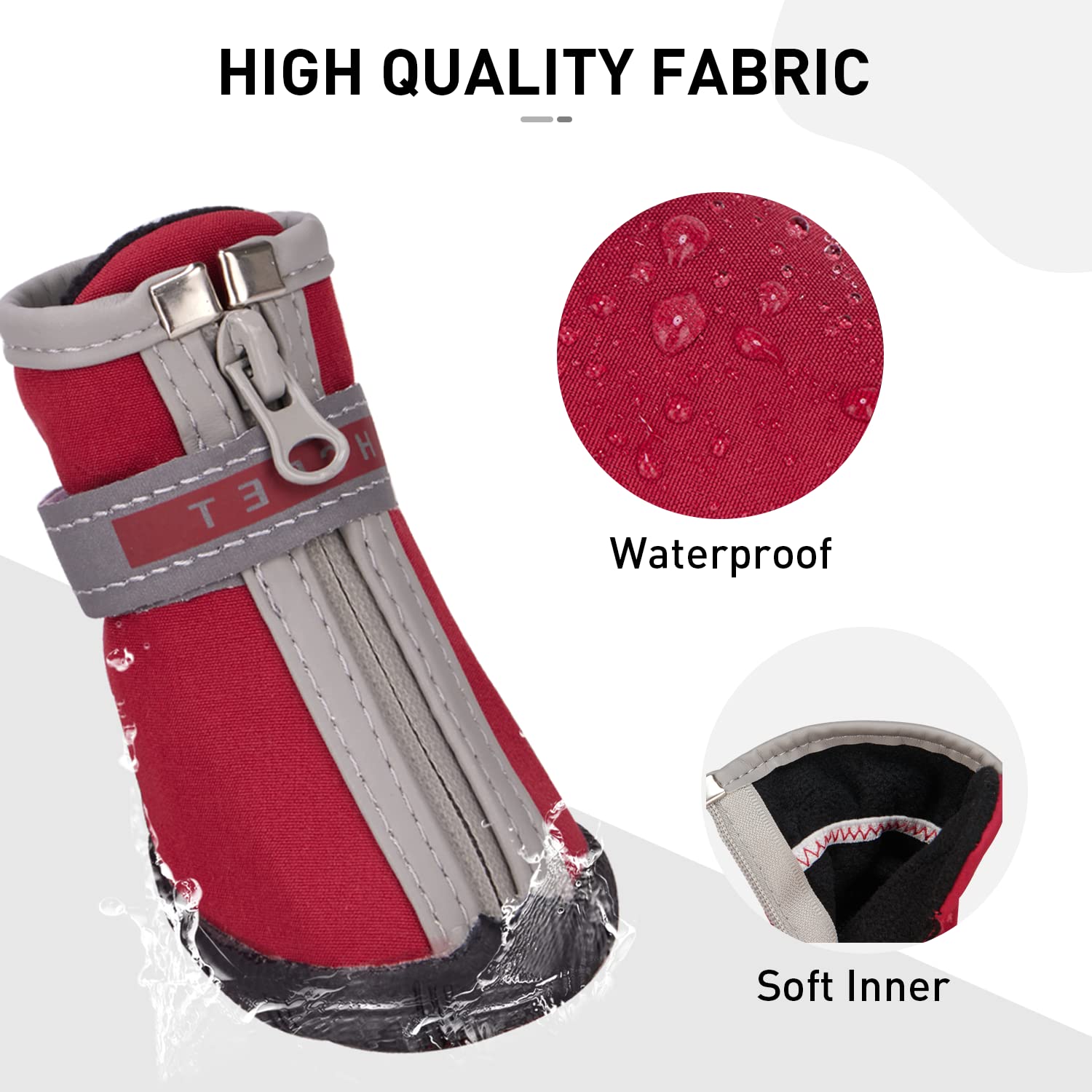 Winter Snow Dog Boots for Small & Medium Dogs - Anti-Slip Rugged Sole, Zipper Closure & Reflective Design | Waterproof Hiking Booties for Cold Weather, Snowy Walks & Outdoor Adventures