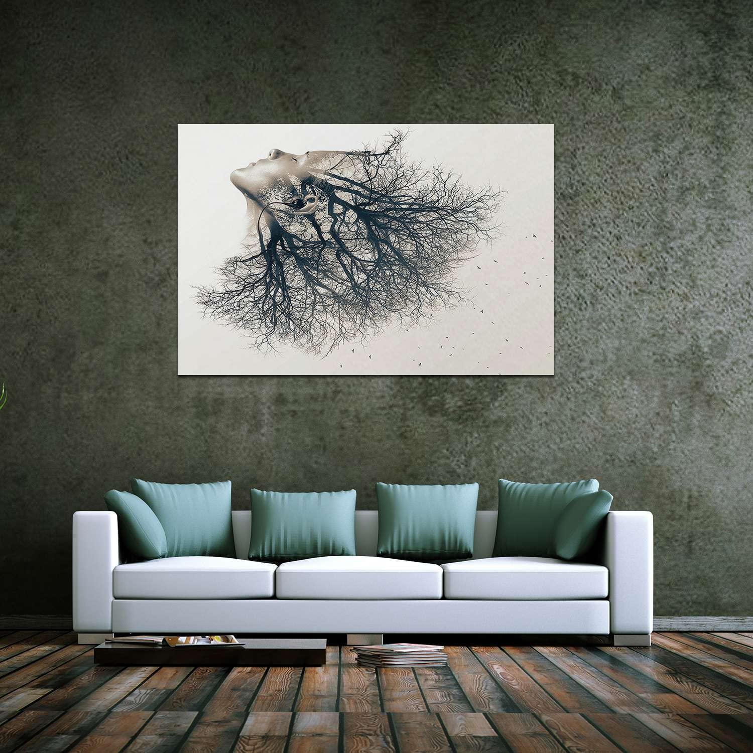 Modern Abstract Tree Girl Black and White Canvas Wall Art - 32x48 Inch Stretched Painting for Bedroom & Living Room Decor | Unique Luminous Ready-to-Hang Home Artwork | Perfect for Contemporary Spaces, Office Decor & Housewarming Gifts