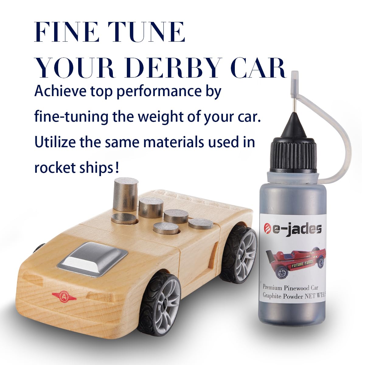 Pinewood Derby Car Kit - 3.25OZ Tungsten Weights (14 Pieces, 4 Sizes) & 0.5OZ Graphite Powder Lubricant for Speed - Perfect for Pinewood Derby Racing, Boy Scouts Competitions, and DIY Wooden Car Projects