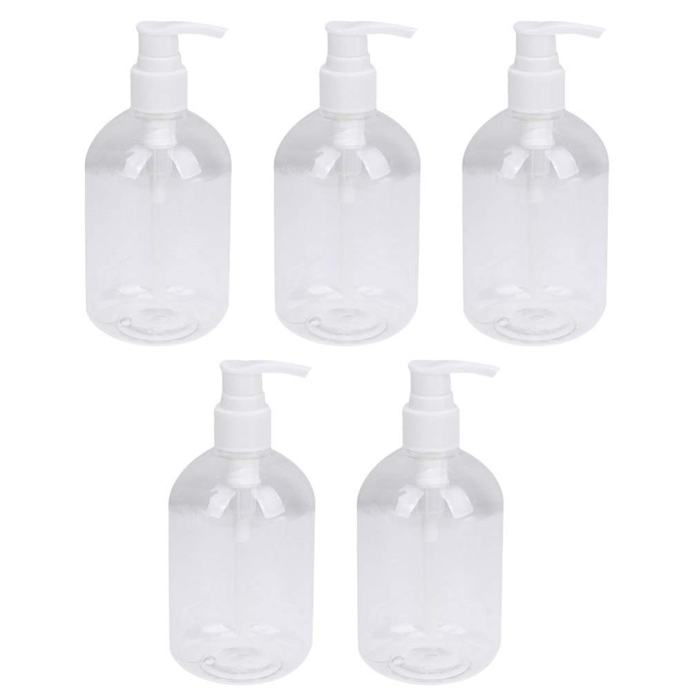DOITOOL 5-Pack 350ml Clear Plastic Pump Bottle Dispenser - Refillable Empty Soap Bottle for Shampoo, Lotion, Body Wash & Face Wash | Travel-Friendly Bathroom & Kitchen Containers for Home, Gym & Hotel Use