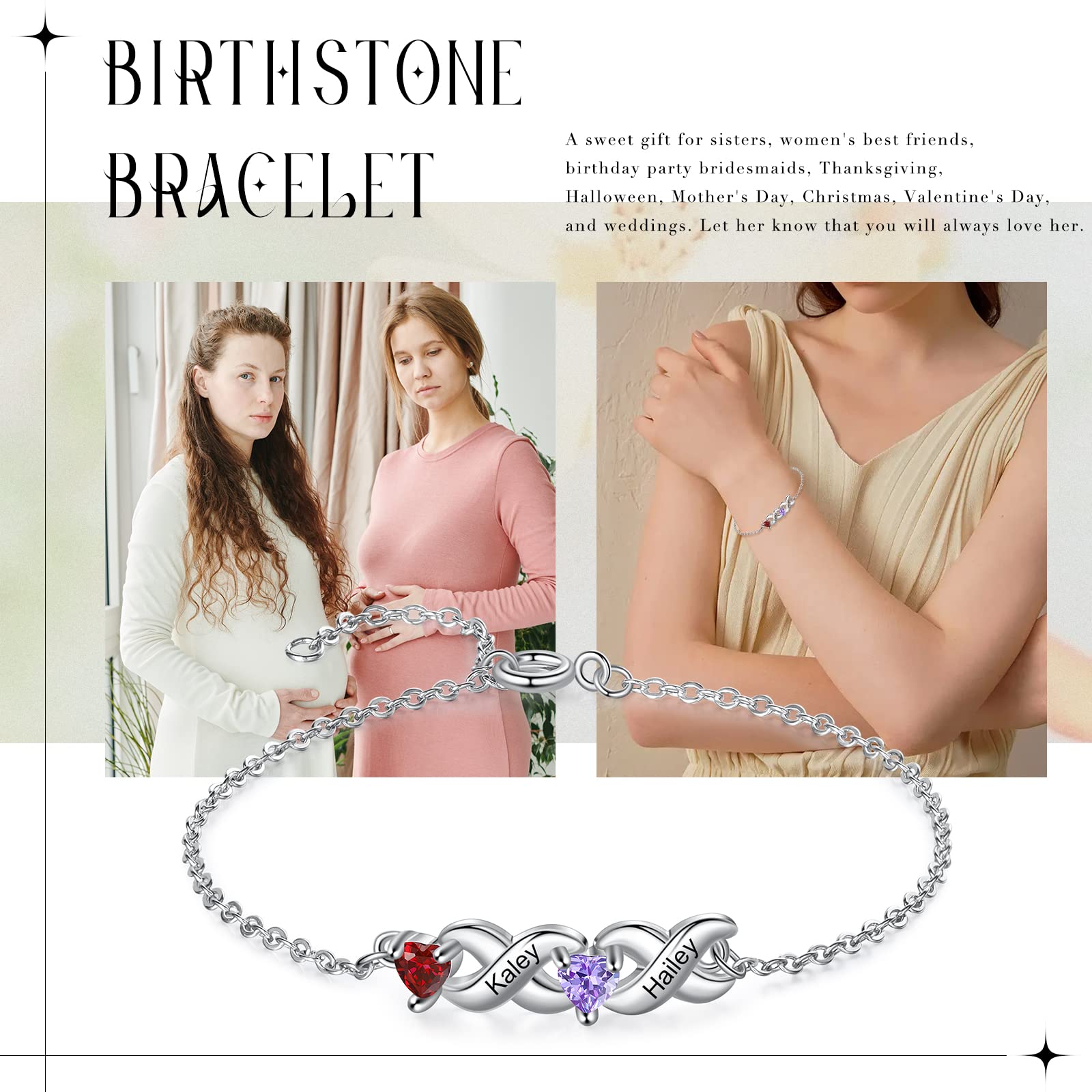Personalized Name Bracelet for Women - Custom Heart Birthstone Bracelet for Mom, Daughter, Family & Friends | Engravable Jewelry Gift for Mother's Day, Birthday & Anniversary | Perfect for Everyday Wear, Special Occasions & Meaningful Gifts