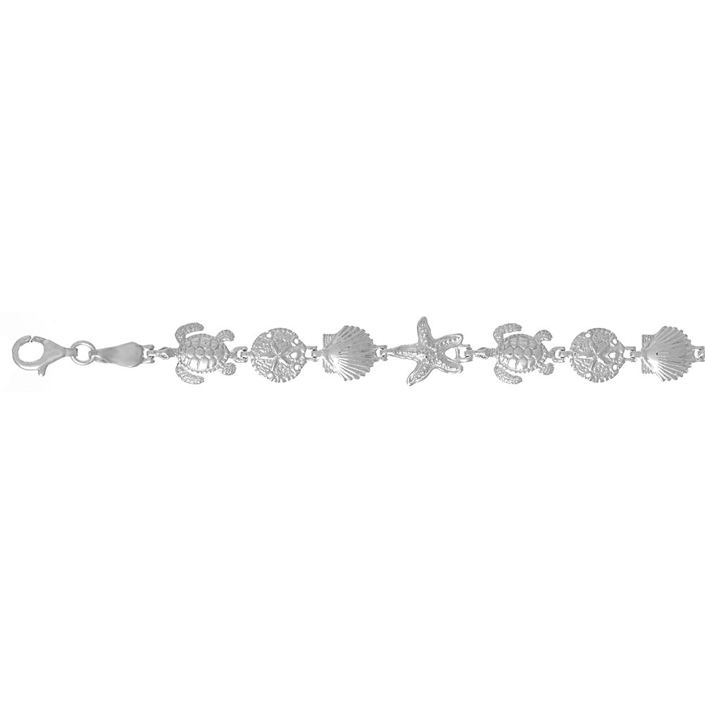 925 Sterling Silver Nautical Charm Bracelet with Turtle, Sand Dollar, Shell & Sea Star Charms - 7 Inch Adjustable Beach Jewelry for Women | Perfect for Summer Vacations, Beach Weddings & Ocean-Themed Gifts