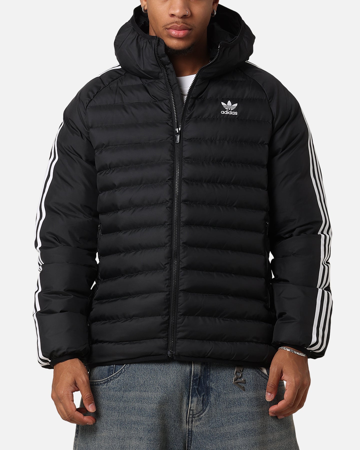Adidas Padded Hooded Jacket for Men & Women - Black/White Winter Coat with Warm Fleece Lining - Perfect for Outdoor Activities, Hiking & Casual Wear