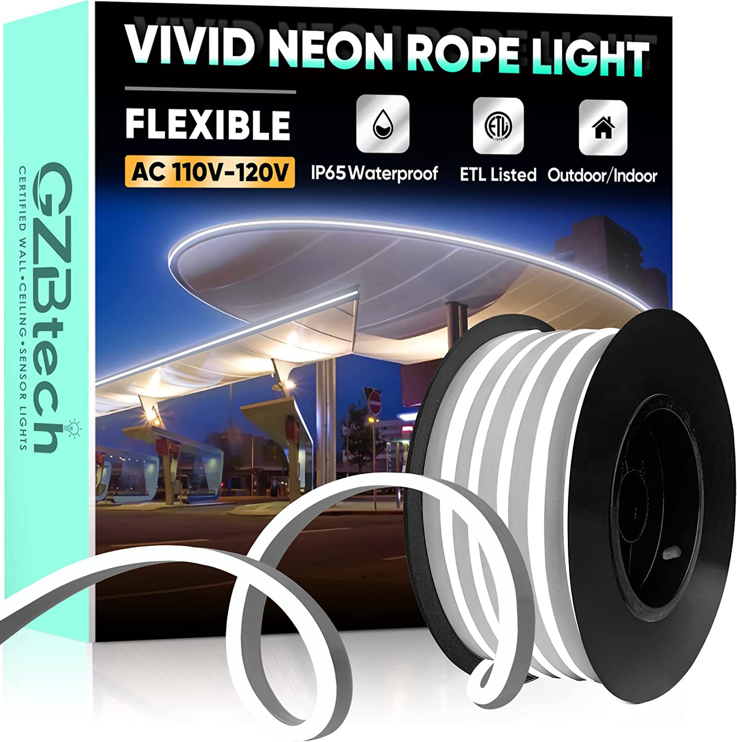 GZBtech 16.4FT Flexible LED Neon Rope Lights - Waterproof 120V Neon Strip Lighting with 120 LEDs/M, Cuttable & Connectable for Indoor/Outdoor Decor - Cold White 5M | Perfect for Home, Wedding, Party, Bar, and Commercial Building Illumination