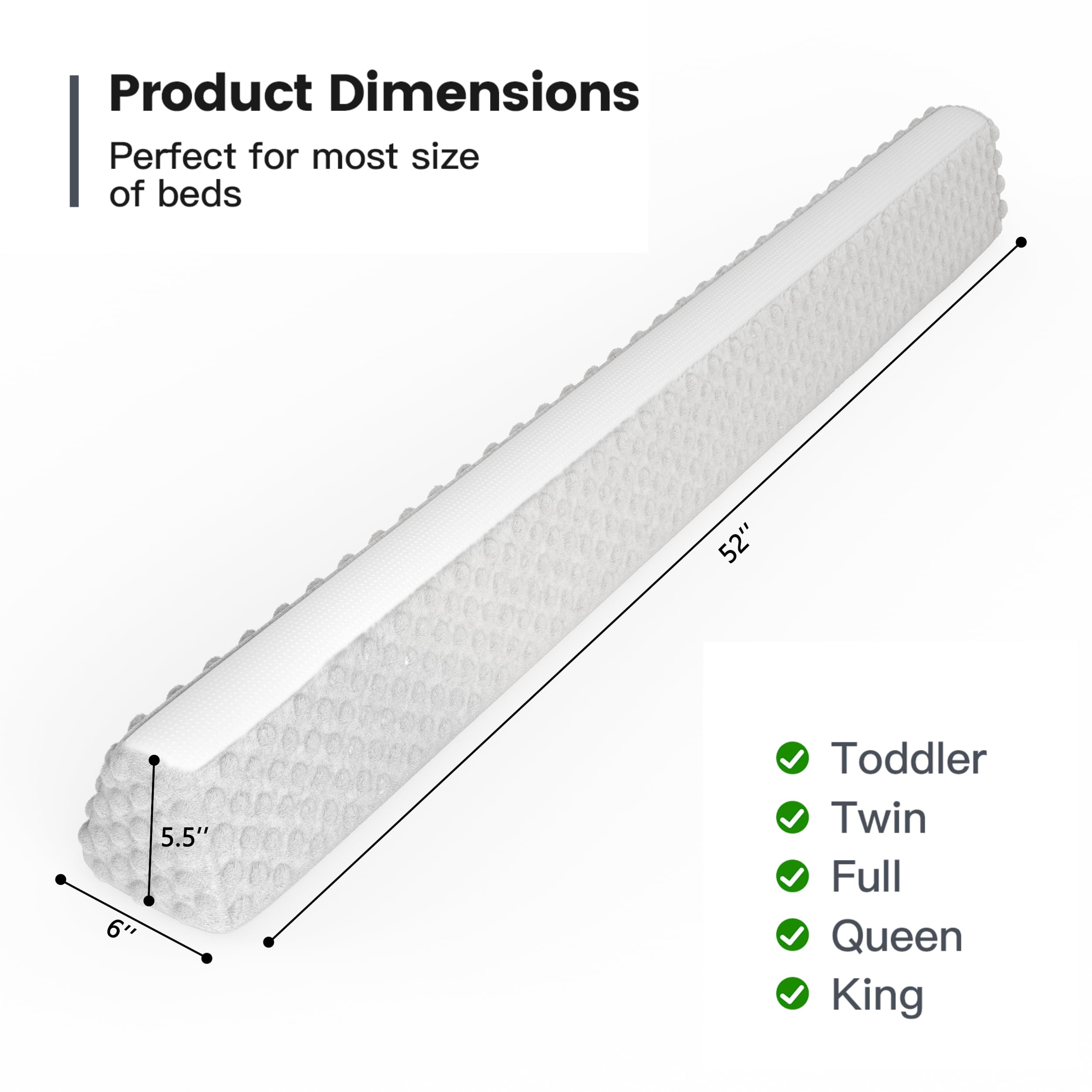 YENING Baby Bed Bumpers for Toddlers - Soft Foam Bed Guard Rail for Kids (Grey, 1-Pack) - Fits Twin, Full, Queen & King Size Beds - Perfect for Nursery, Daycare & Child Safety