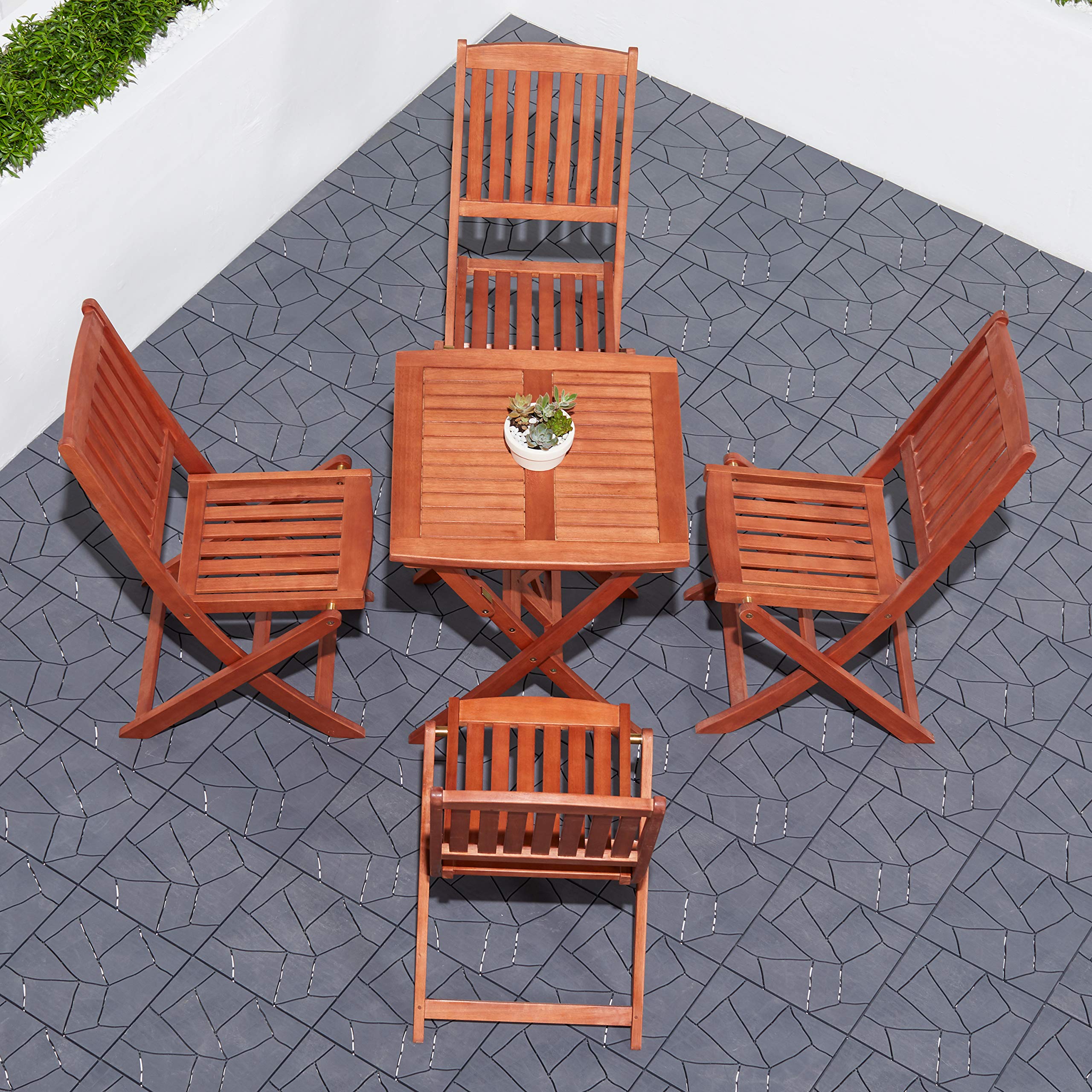 VIFAH V03SET2 5-Piece Outdoor Wooden Dining Set - Patio, Garden, Backyard Furniture for Relaxing & Entertaining