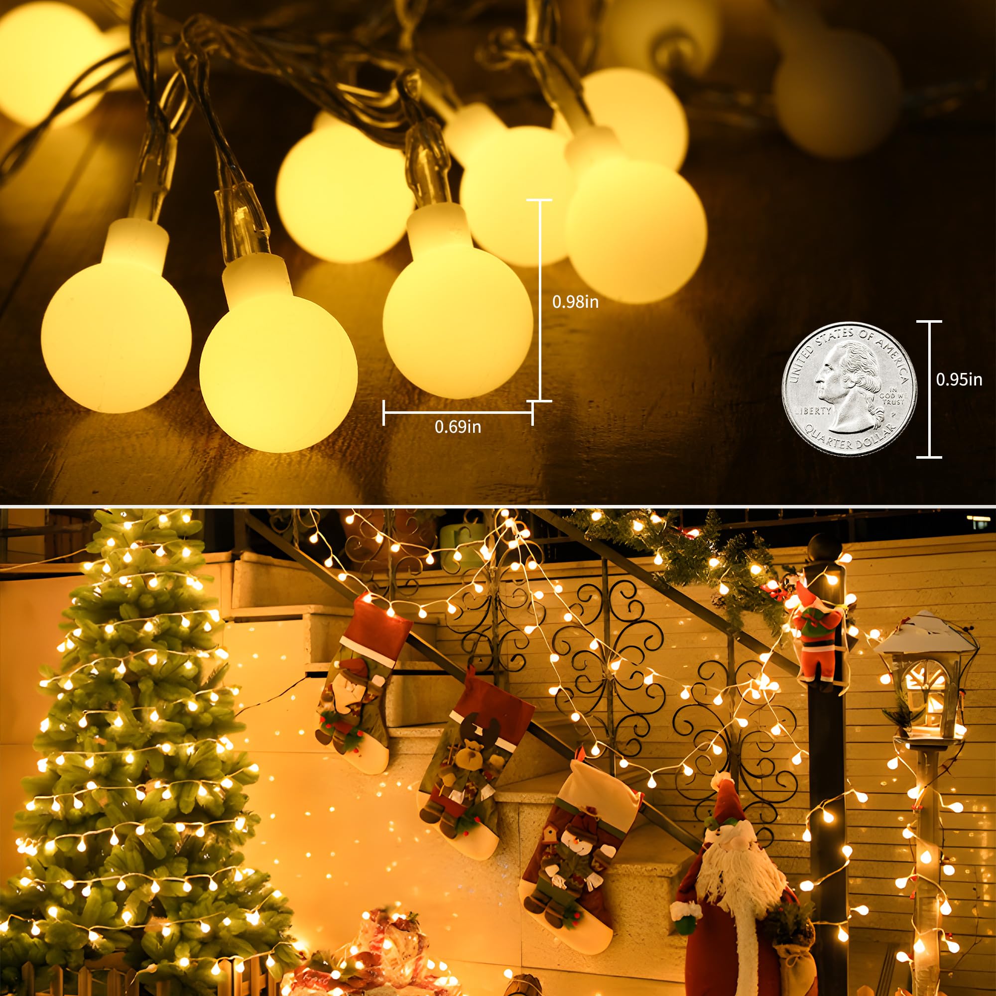 BrizLabs 2 Pack 120 LED Globe String Lights - Warm White Battery Operated Fairy Lights with Remote & Timer, 8 Modes for Indoor Outdoor Christmas Decor, Bedroom, Patio, Wedding, Party | Perfect for Holiday, Garden, and Home Decoration