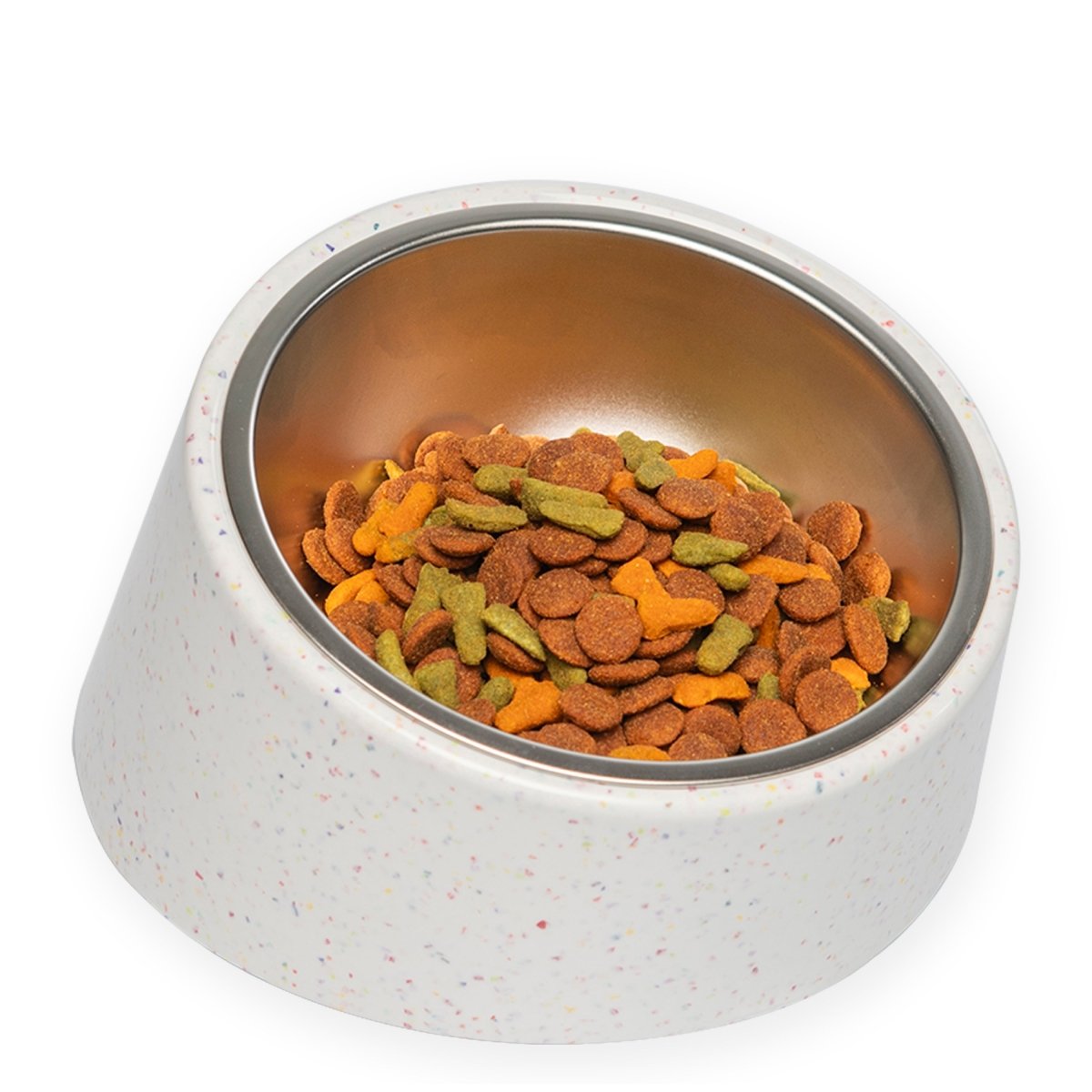 Bzyoo 16oz Tilted Dog Bowl for Small Dogs & Cats - Ergonomic Elevated Pet Food Dish, Anti-Slip Base, Slow Feeder, White - Perfect for Puppies, Kittens & Senior Pets with Neck Pain
