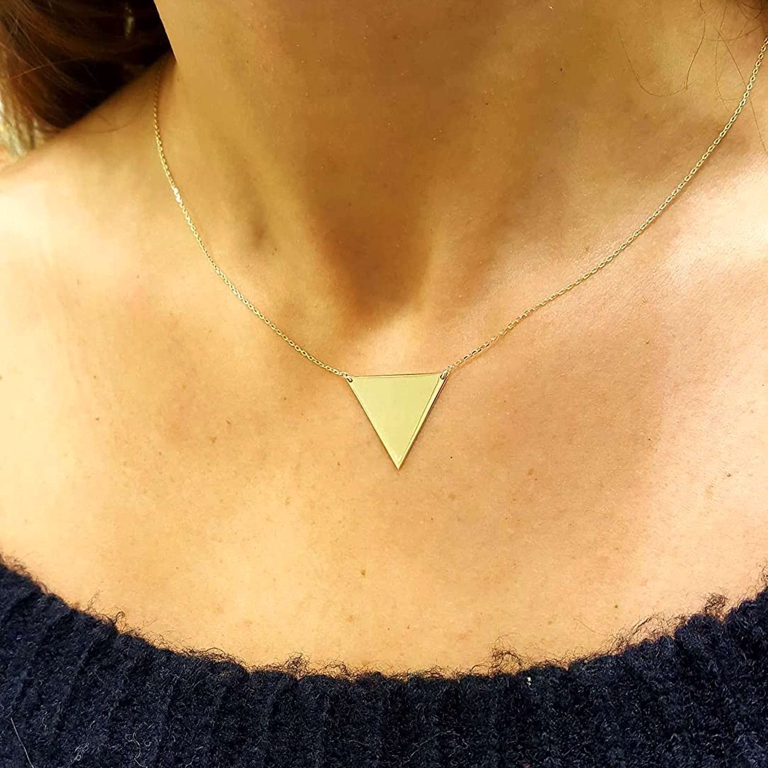 14K Gold Triangle Birthstone Necklace for Women - Personalized Name Pendant with Solitaire Gemstone - Elegant Dainty Jewelry Gift for Birthday, Anniversary & Mother's Day