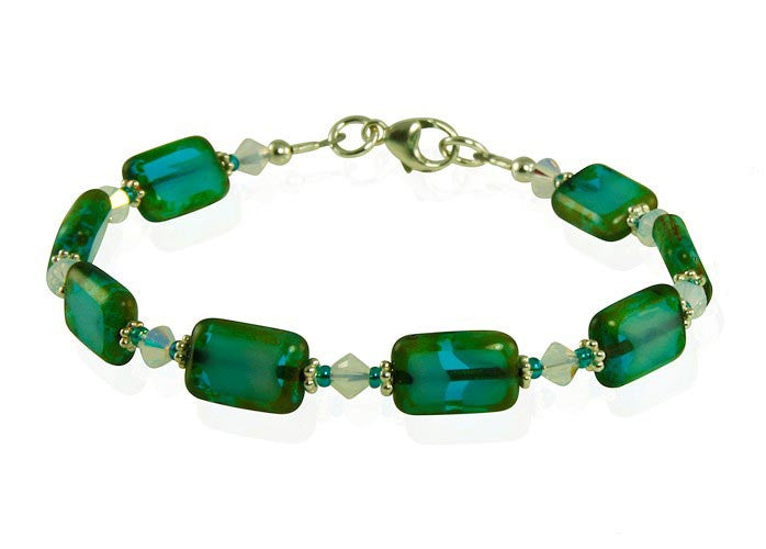 Opal Teal Green Czech Glass Window Bracelet Set - Handmade Boho Jewelry for Women, Gift for Her - Perfect for Weddings, Parties & Everyday Wear