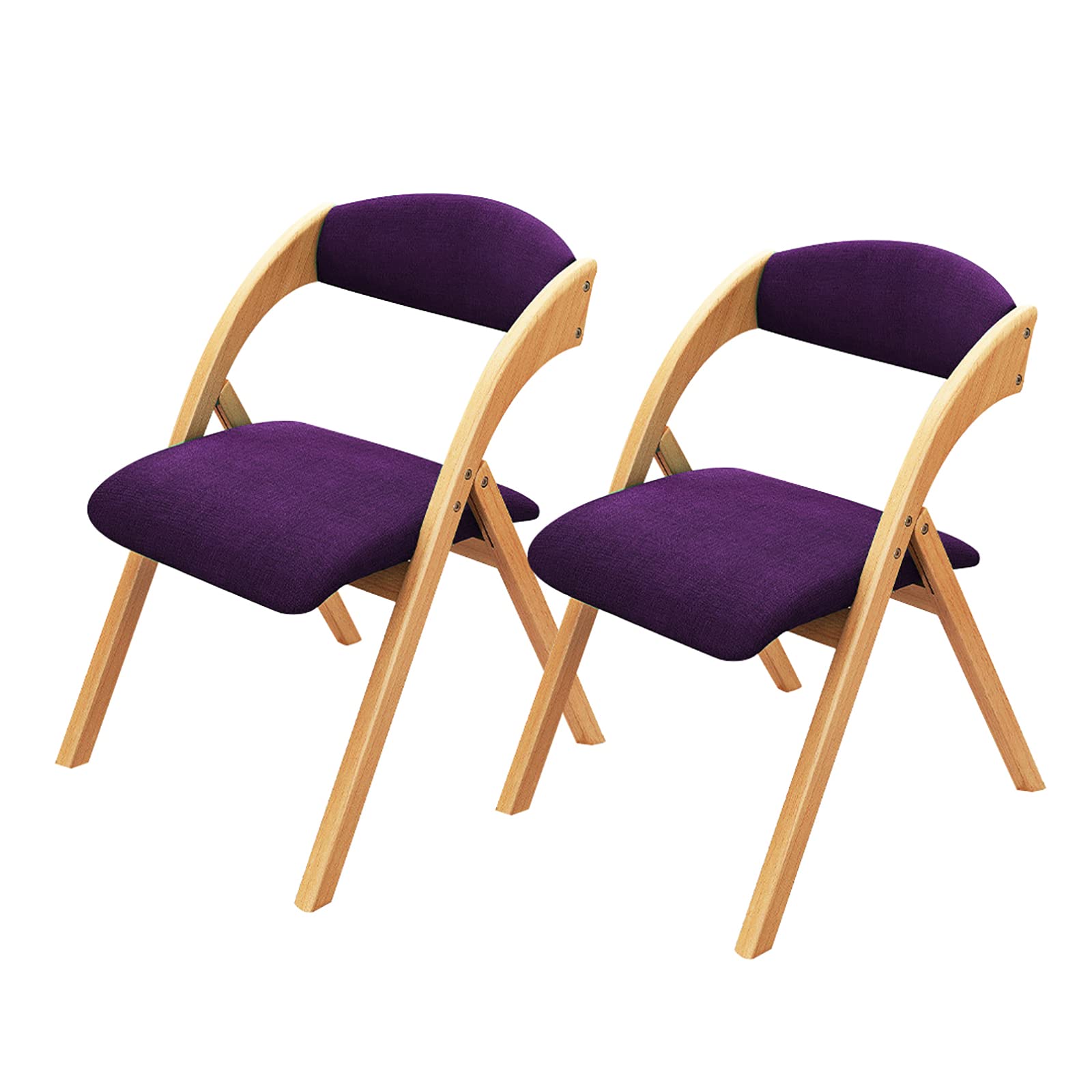 2-Pack Wooden Folding Chairs with Backrest - Modern Portable Upholstered Dining Chairs for Home, Office & Conference - Purple (Ideal for Indoor Events, Outdoor Picnics & Space-Saving Storage)