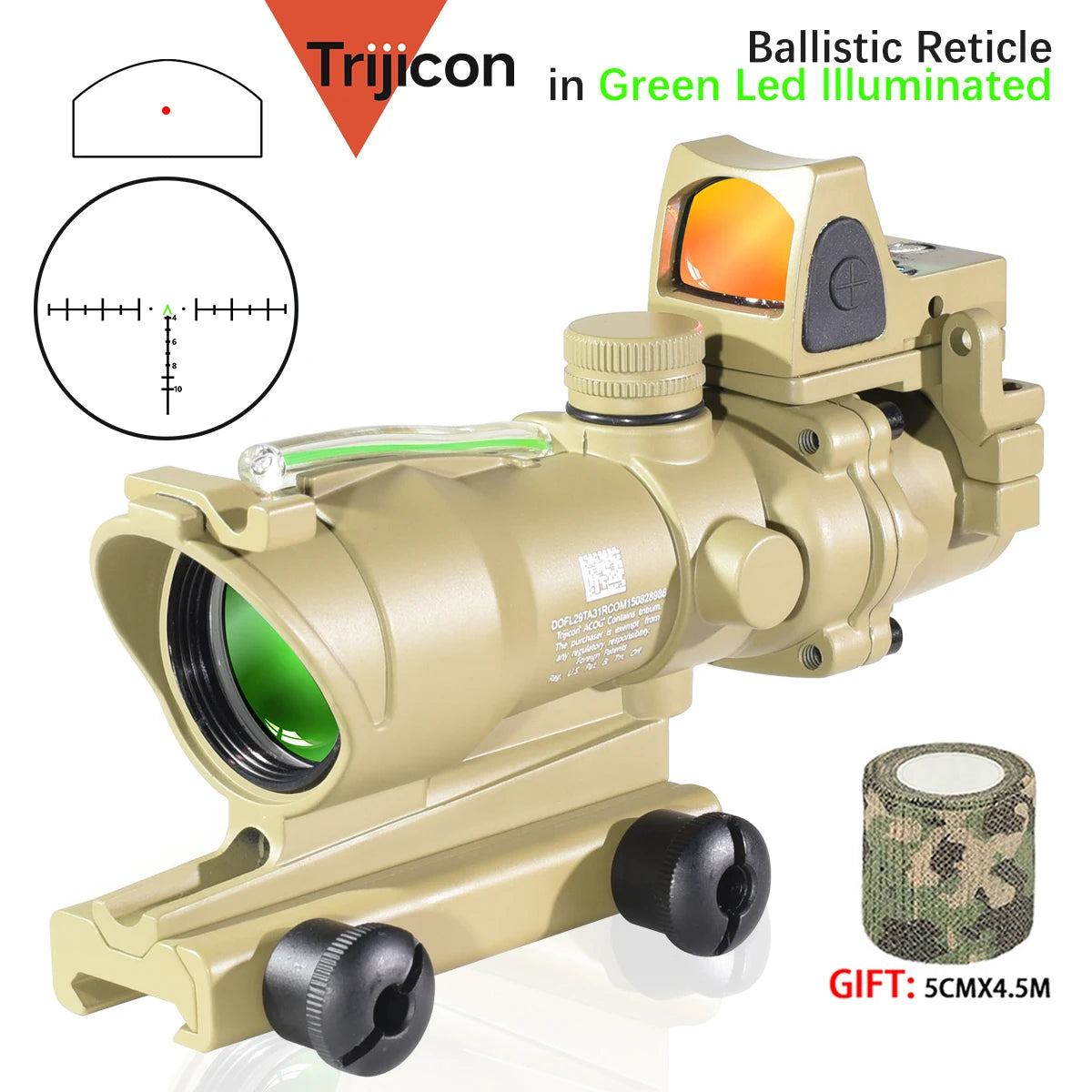 Trijicon ACOG 4X32 Rifle Scope with RMR - Fiber Optic Red/Green Dot Illumination, Etched Reticle - Perfect for Hunting, Tactical Shooting & Outdoor Adventures