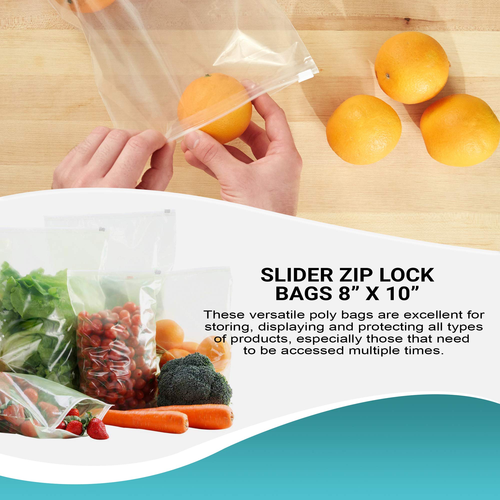 APQ 250 Pack 8x10 Slide Seal Reclosable Plastic Bags - 2.75 Mil Clear Polyethylene Storage Bags for Food, Industrial & Medical Use - Perfect for Packaging, Organizing & Protecting Items