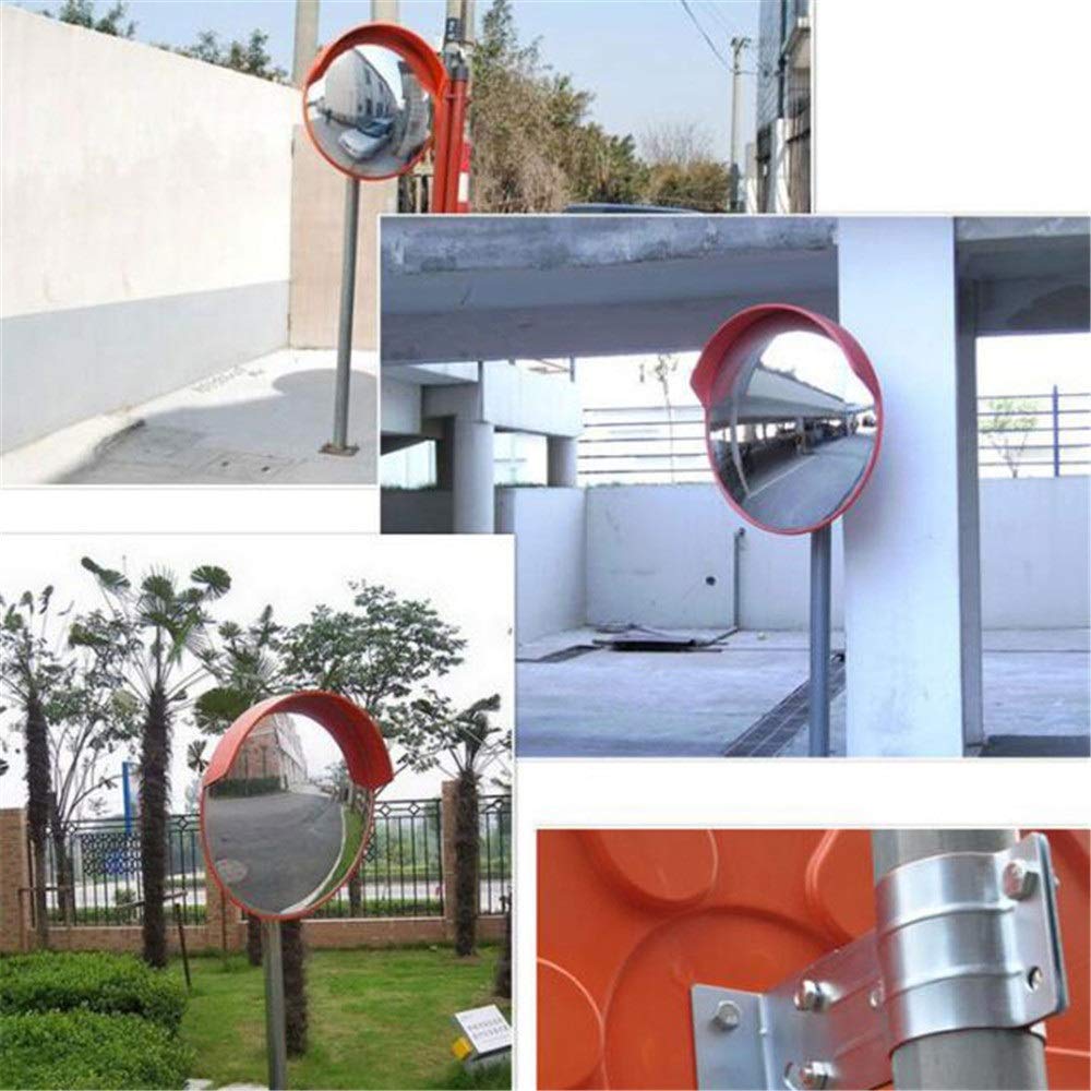 Wide-Angle Blind Spot Mirrors 60cm Orange - Spherical Road Safety Mirrors for Intersections, Driveways & Parking Lots - Indoor/Outdoor Use with 80cm Option