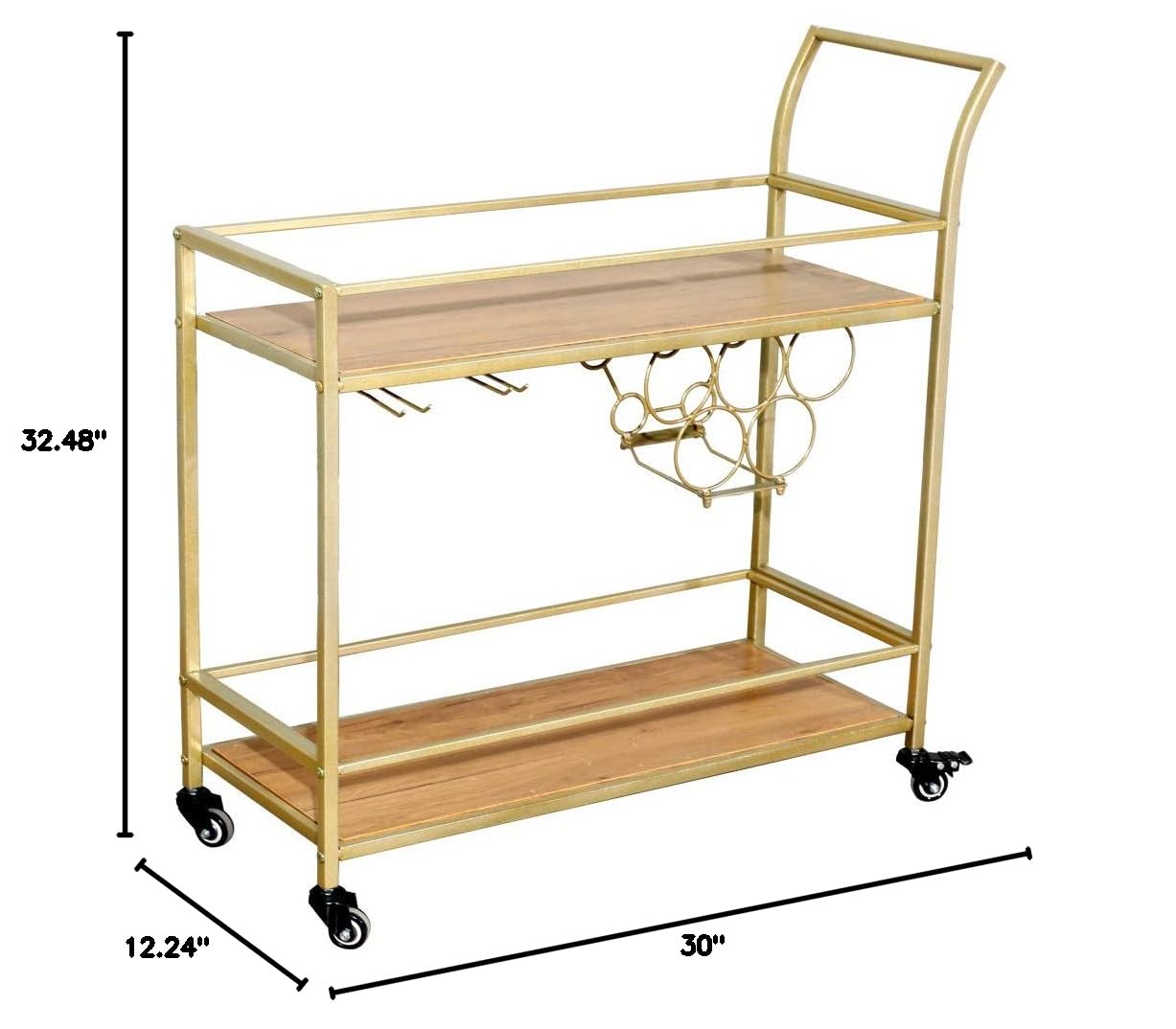 Gold Bar Serving Cart - Portable Drink & Beverage Cart for Kitchen, Party, Dining Room & Living Room - Ideal for Home Entertaining, Cocktail Mixing & Hosting Guests