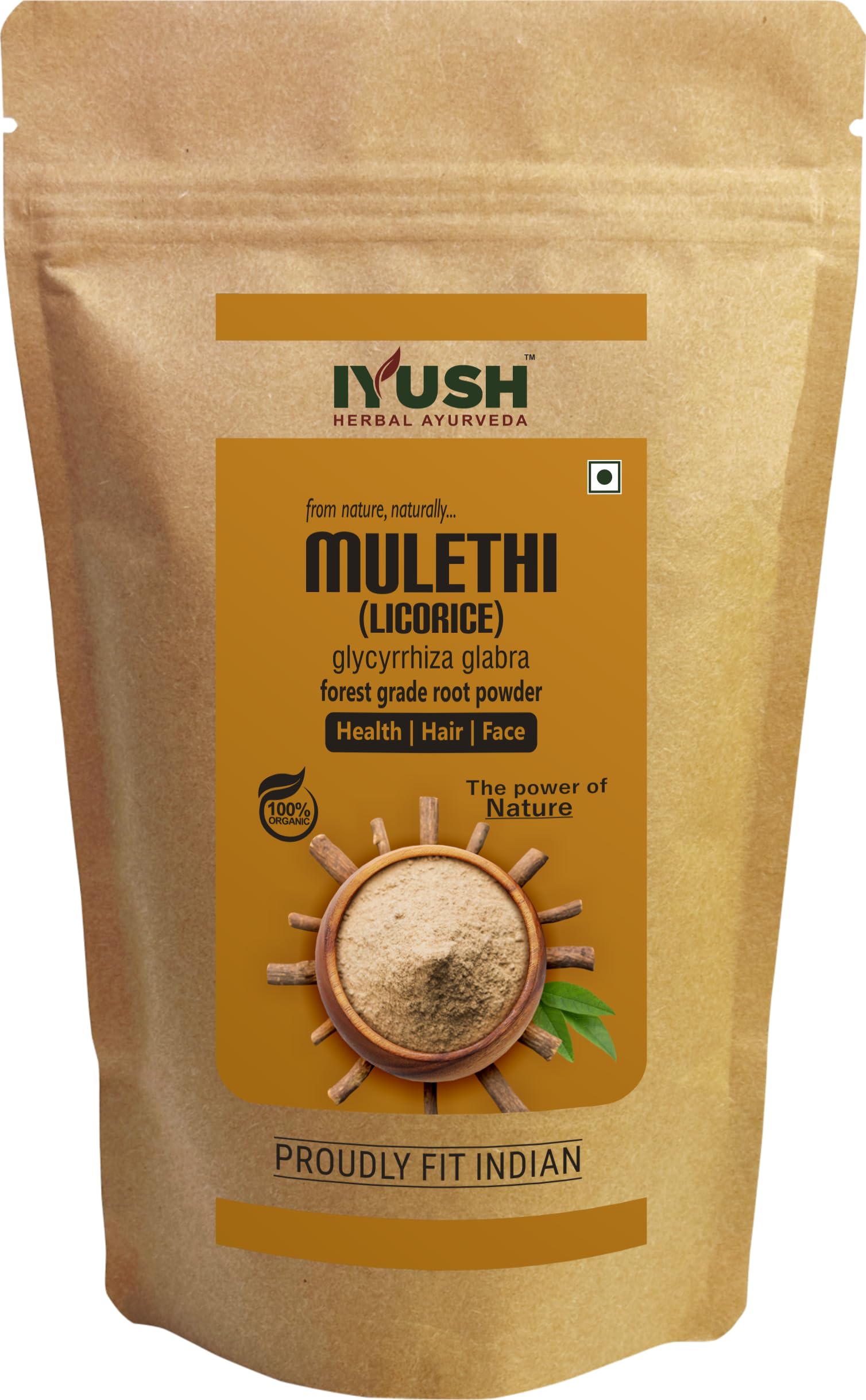 IYUSH Ayurvedic Mulethi Powder (Licorice Root Powder) 400g - Natural Skin Whitening, Brightening & Glowing Face Treatment | Organic Herbal Supplement for Healthy Skin & Digestion | Perfect for DIY Face Masks, Smoothies & Herbal Teas