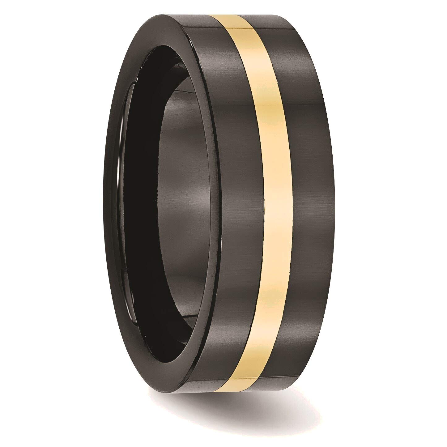 Bonyak 14k Gold Inlaid Black Ceramic Ring - 8mm Polished Band, Size 12.5 - Perfect for Weddings, Anniversaries & Luxury Gifts