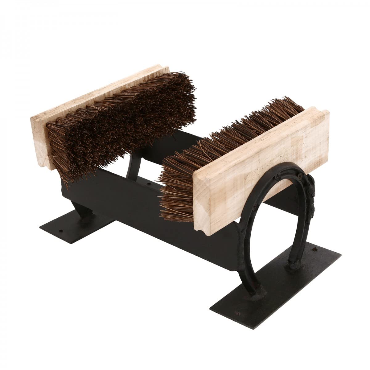 Cast Iron Horseshoe Boot Scraper with Brushes & Mud Scraper - Heavy Duty Outdoor Shoe Cleaner for Mud, Snow & Dirt - Perfect for Farmhouse, Ranch & Entryway Cleaning