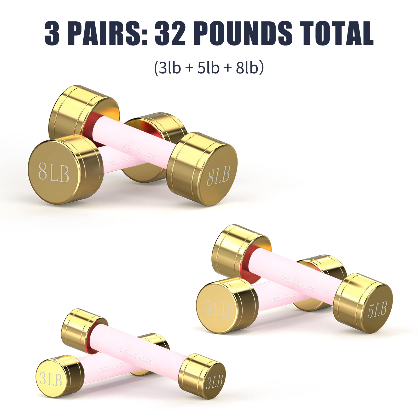 Premium Round Dumbbell Set with Steel Handle & Odorless Neoprene Grip - Home Gym Equipment for Strength Training, Weight Lifting & Fitness Workouts